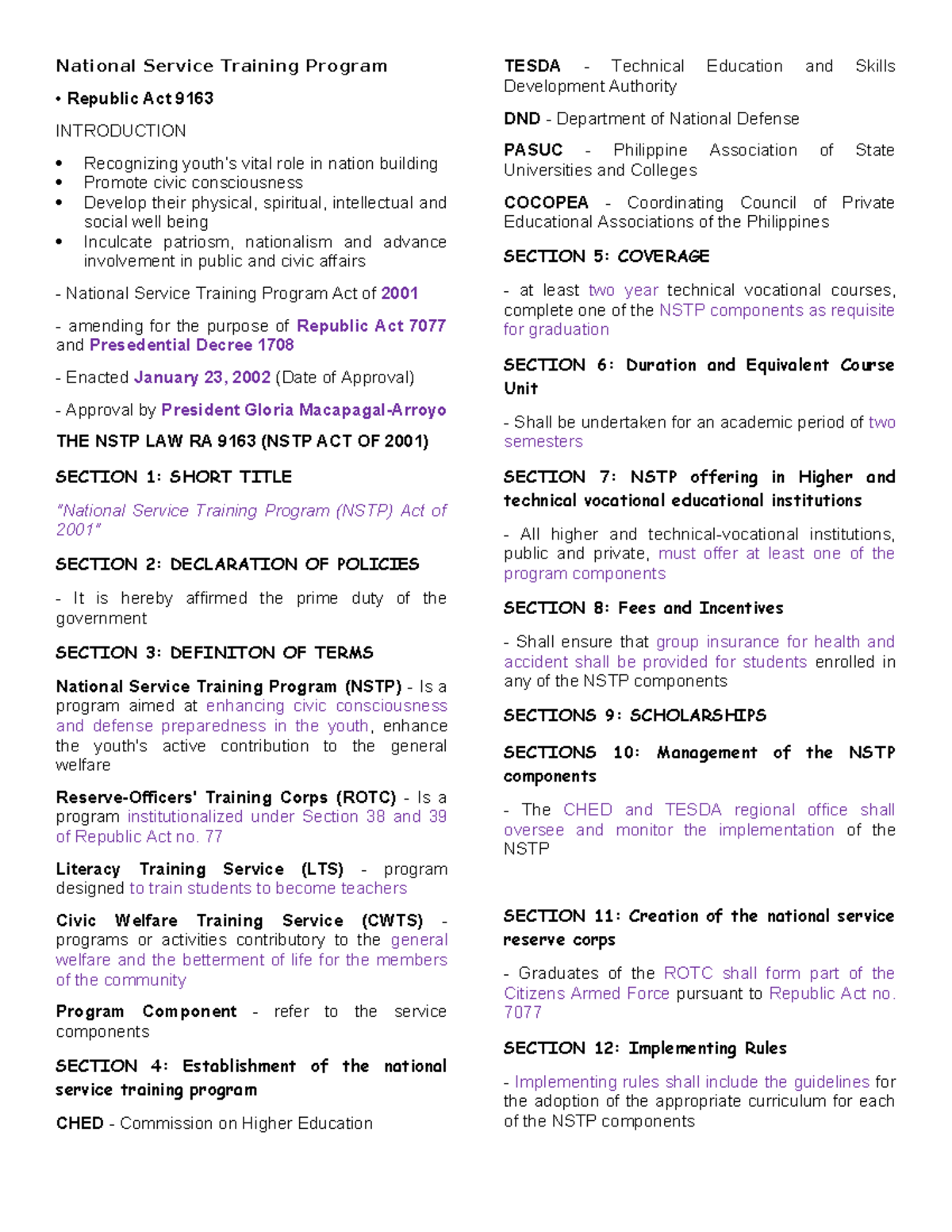 CWTS lesson 1 - cwts - National Service Training Program Republic Act ...