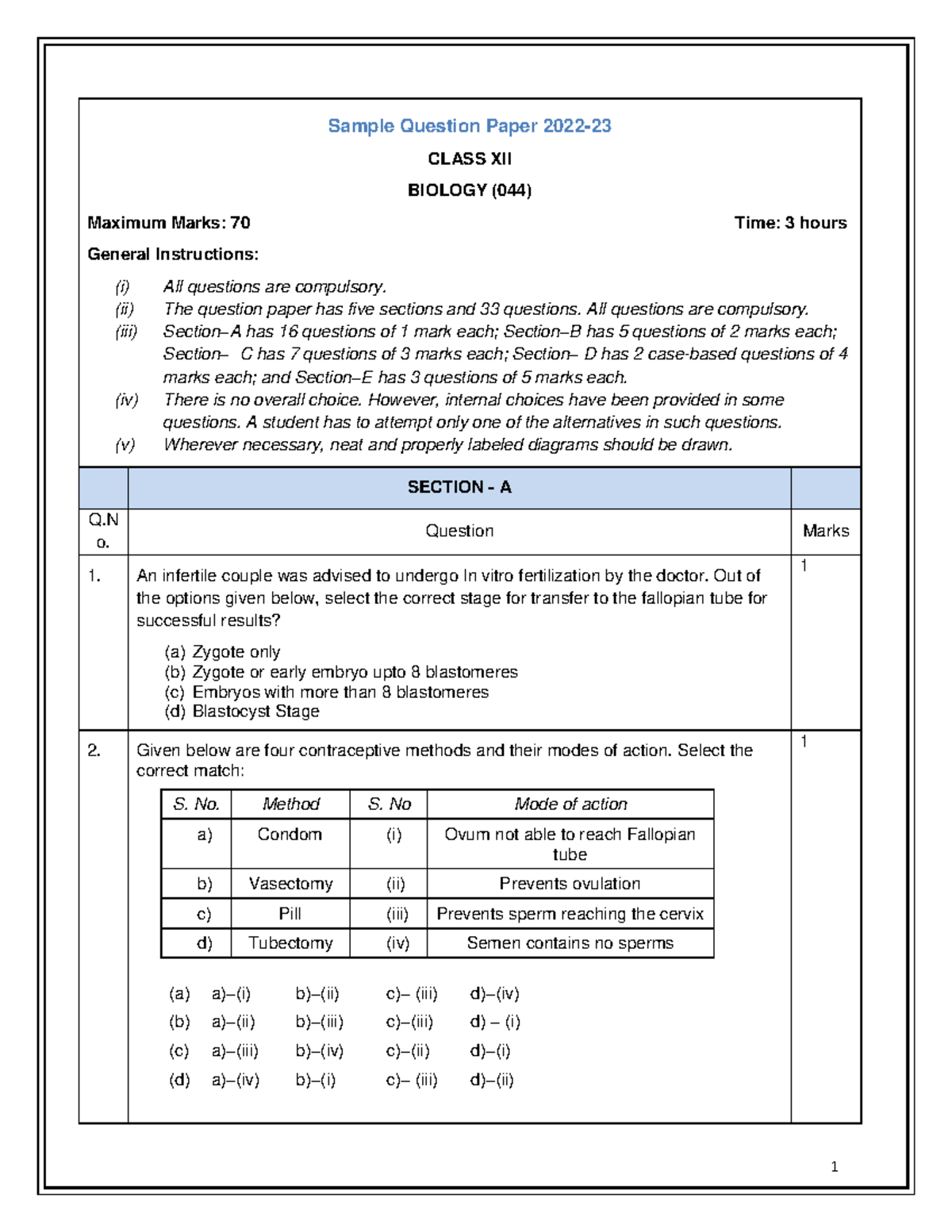 Biology-SQP(1)(1)(1)(1) - Sample Question Paper 2022- CLASS XII BIOLOGY ...