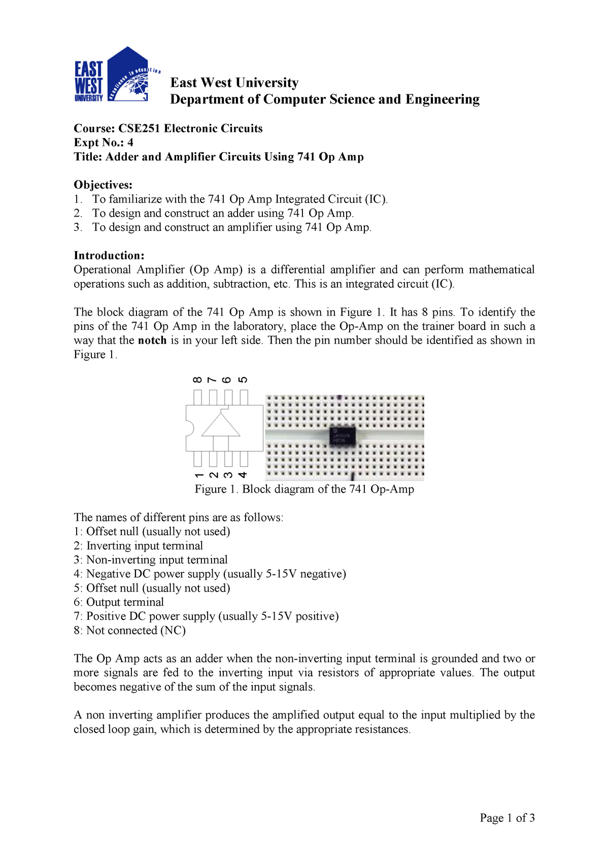 lm741 operational amplifier lecture notes