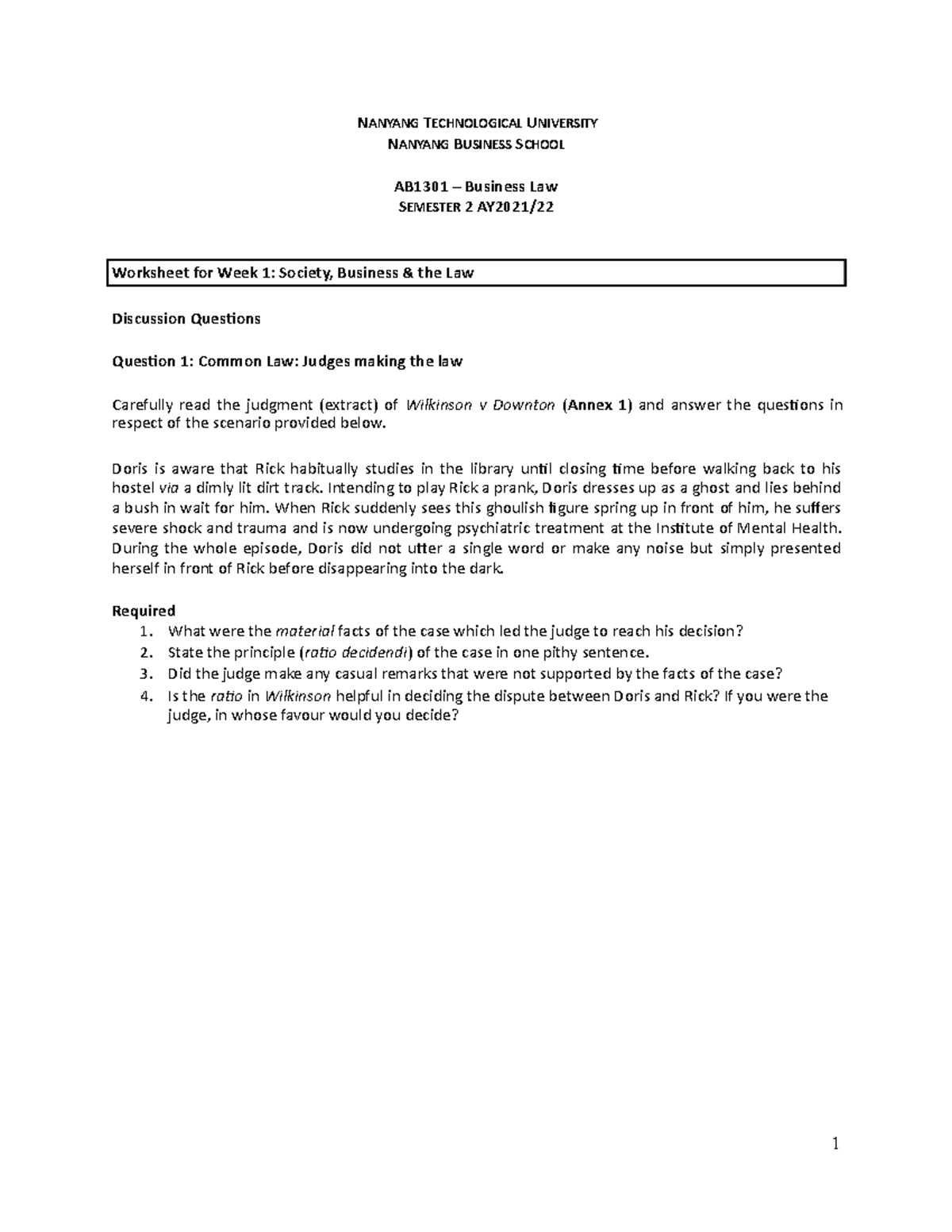 Ab1301 Business Law Lecture 1 Notes Complete Nanyang Technological University Nanyang Business Ab1301 Business Law Lecture 1 Notes Complete Nanyang Technological University Nanyang Business