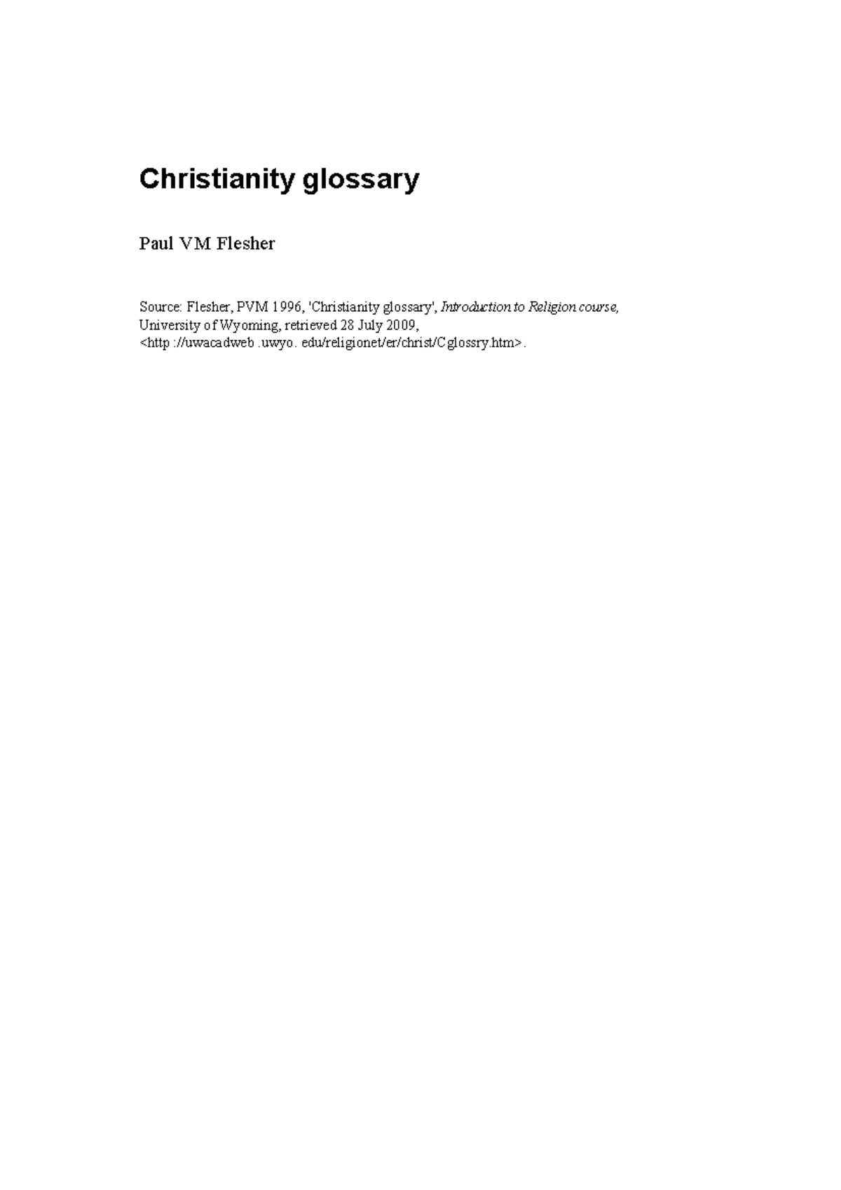 Christianity Glossary - Uwyo. Official Christianity Glossary For ...