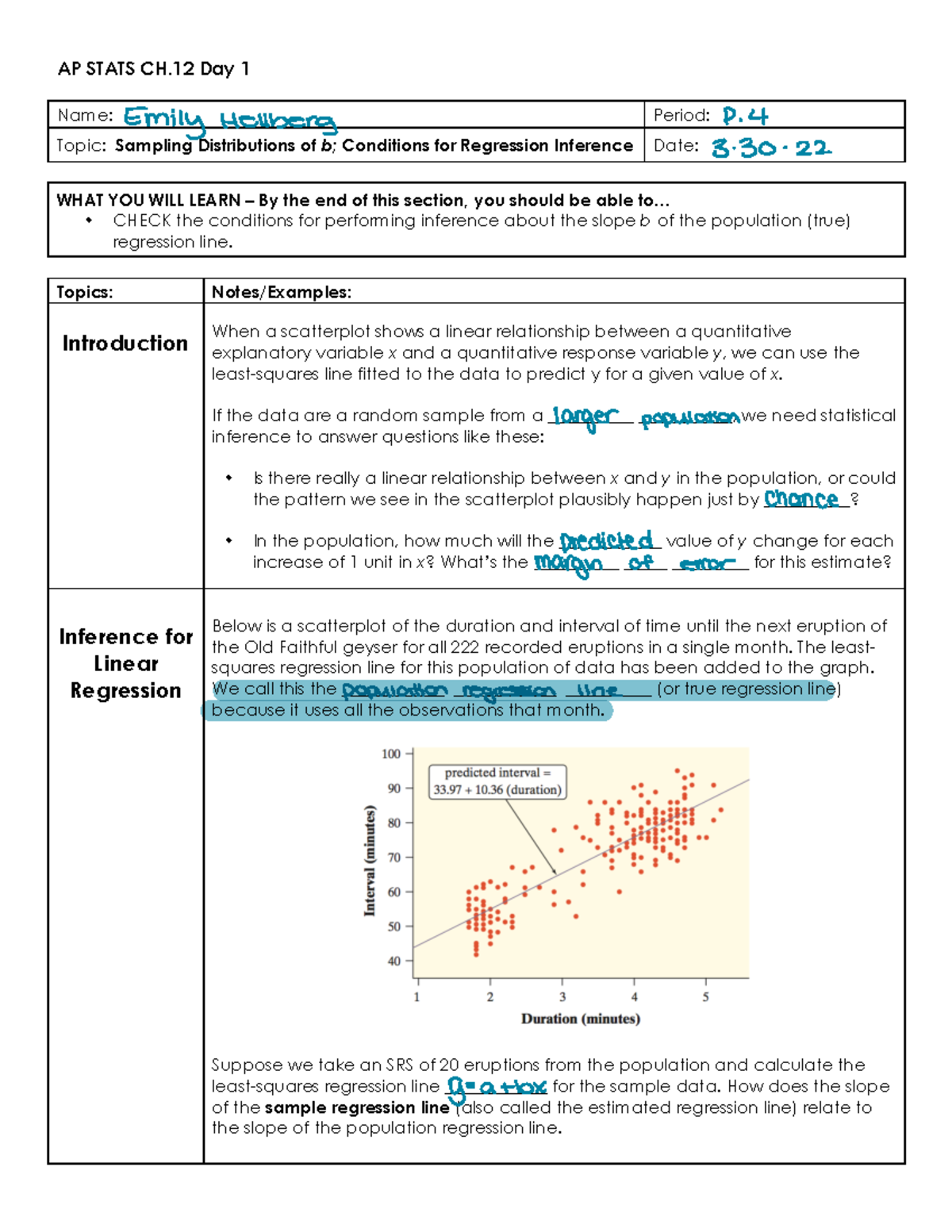 S CH.12 Notes - AP STATS CH Day 1 Name: Period: Topic: Sampling ...