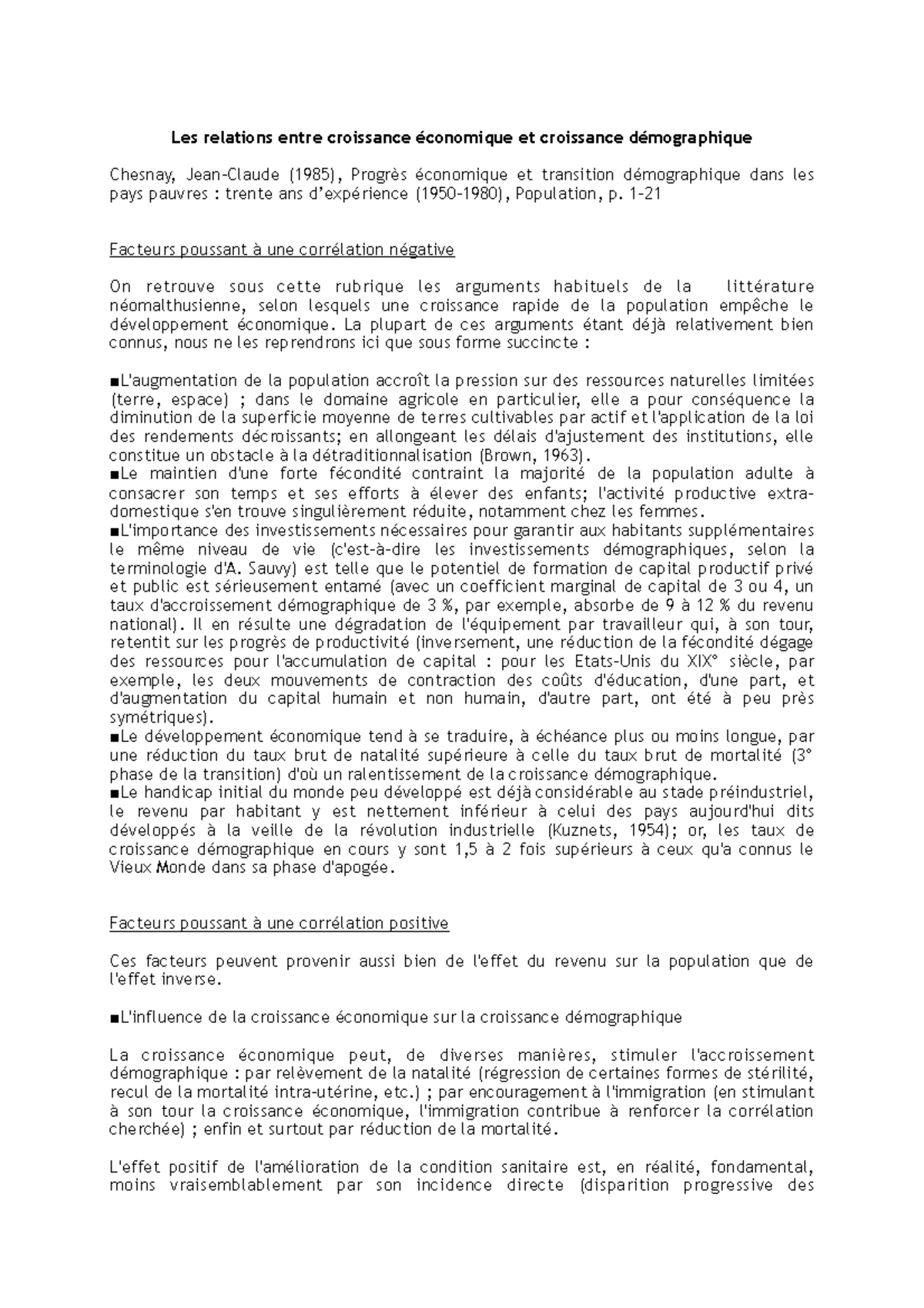 Population et croissance économique - Les relations entre croissance ...