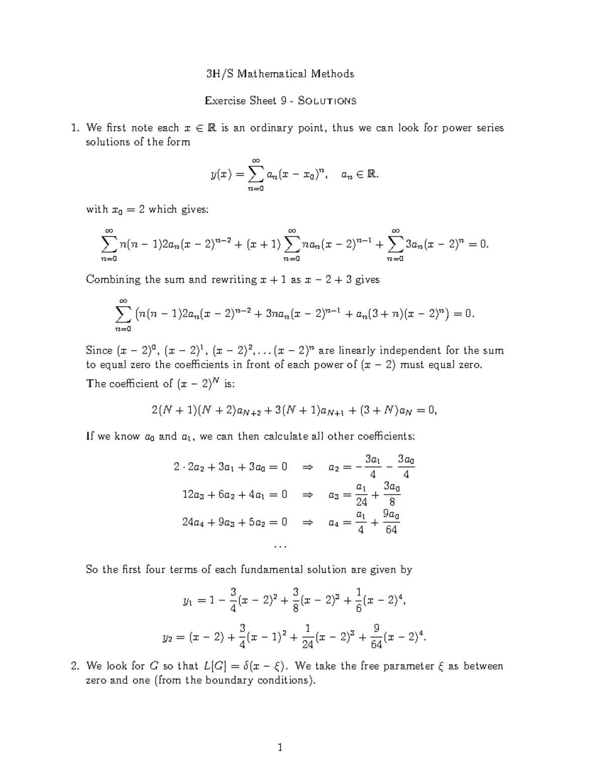 3h Math Meth exsheet 9sol - 3H/S Mathematical Methods Exercise Sheet 9 ...