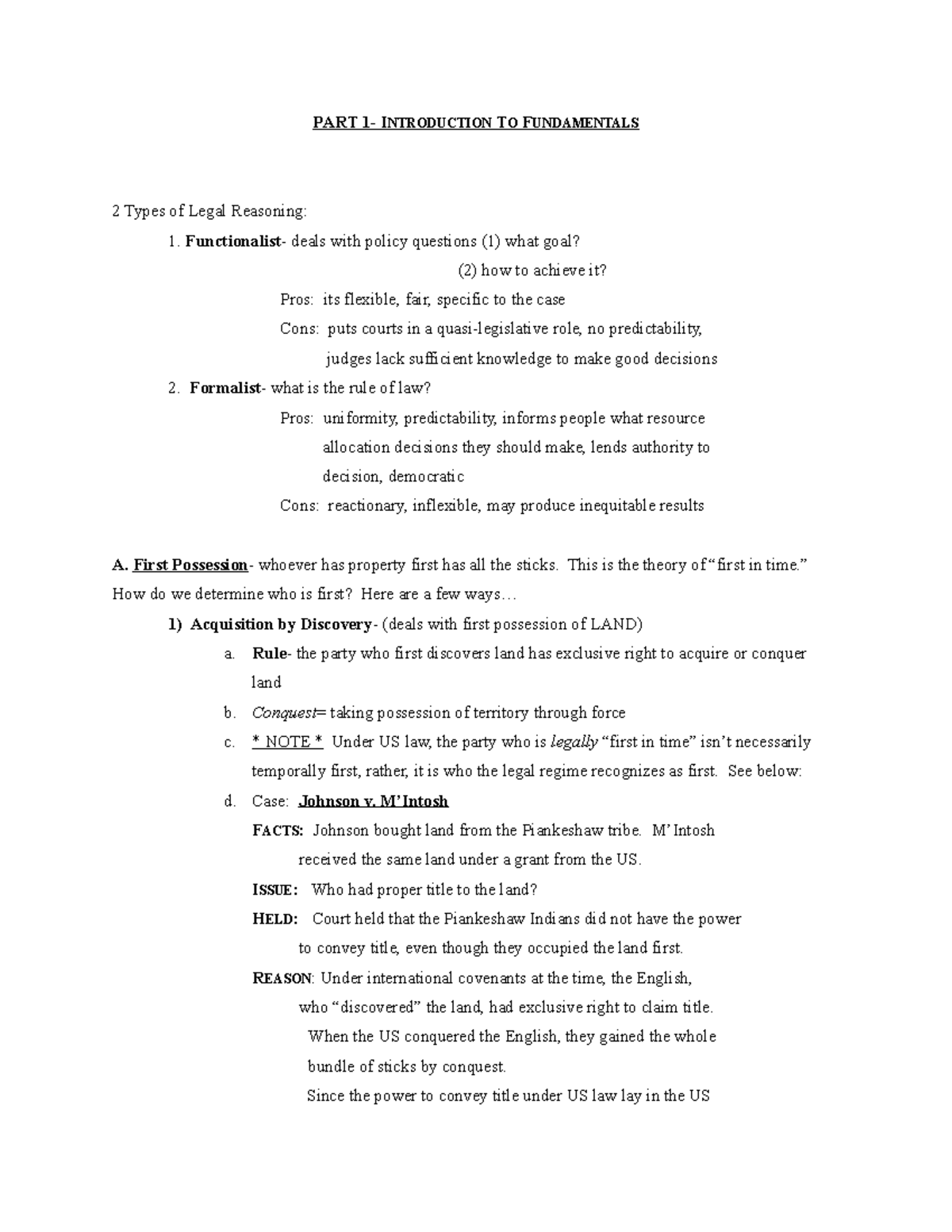 Property Law Outline 3 PART 1 INTRODUCTION TO FUNDAMENTALS 2 Types