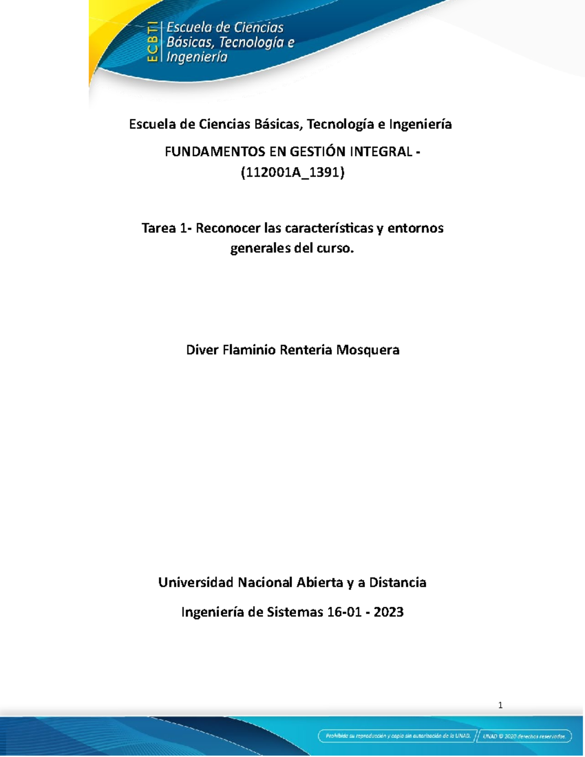 Fundamentos EN Gestión Integral tarea 1 - Escuela de Ciencias Básicas ...