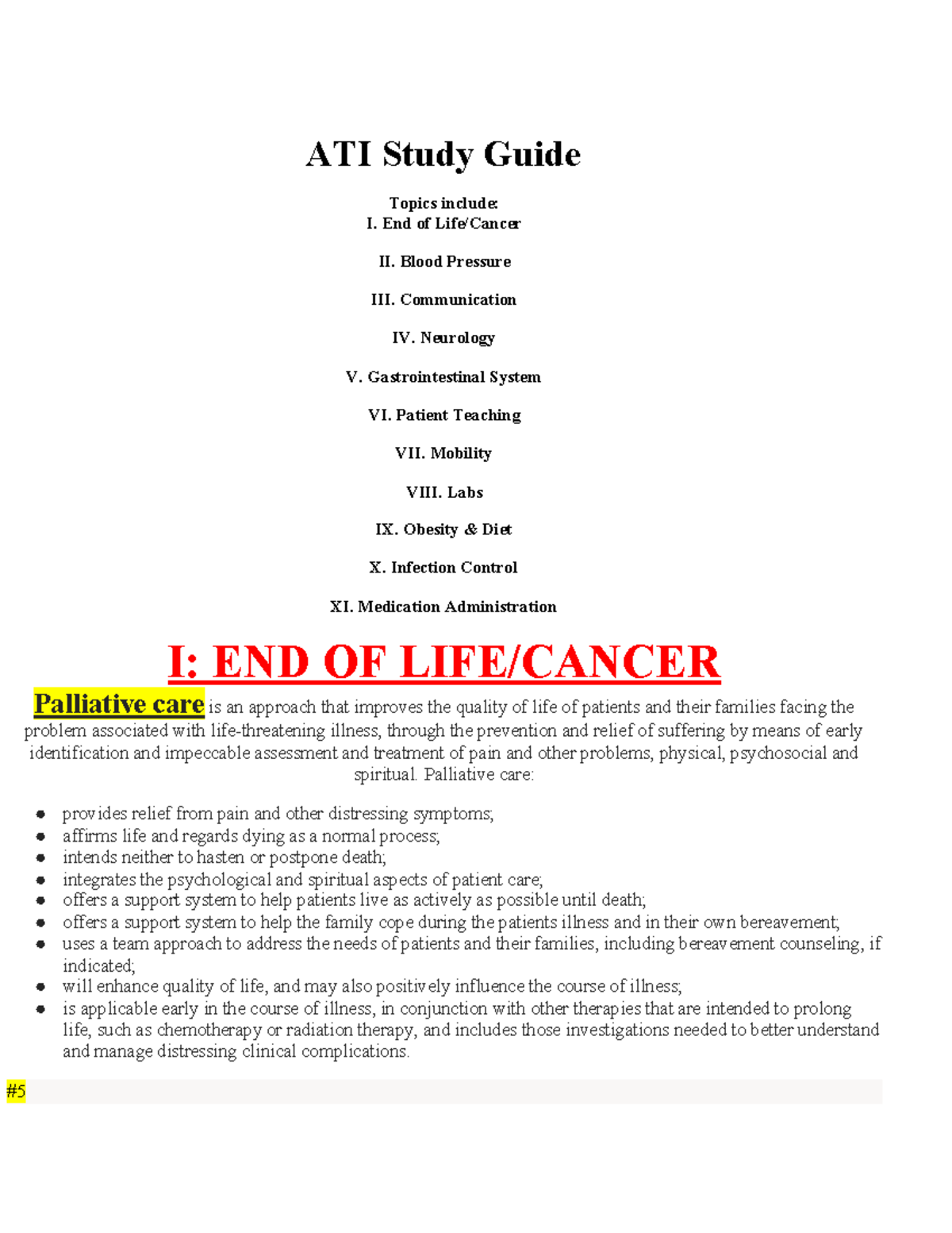 ATI Fundamental Exam Review - ATI Study Guide Topics include: I. End of