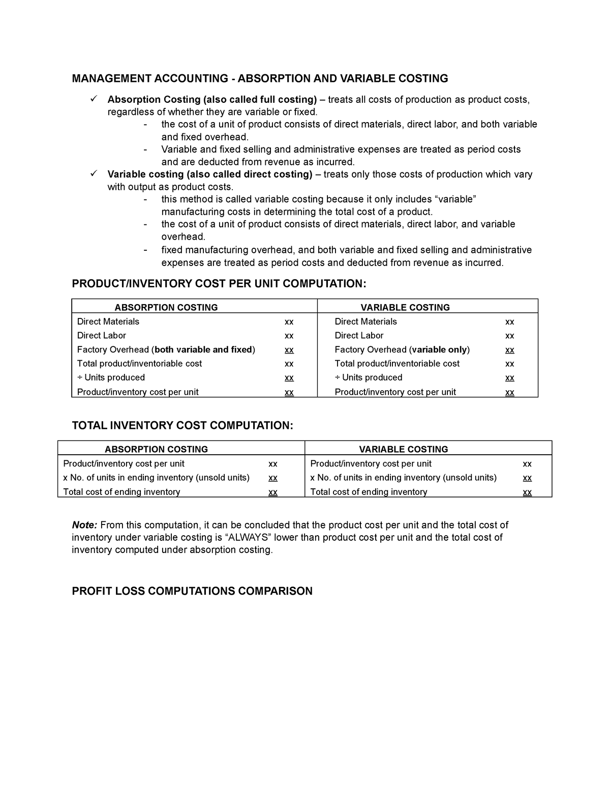 Manacc Absorption AND Variable Costing - MANAGEMENT ACCOUNTING ...