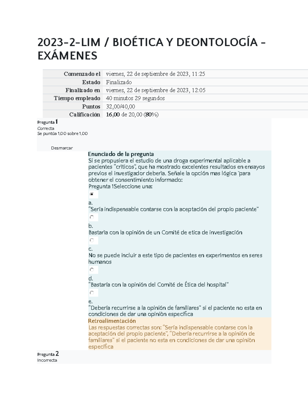 Bioetica Examen Parcial 2023-2 - 2023-2-LIM / BIOÉTICA Y DEONTOLOGÍA ...