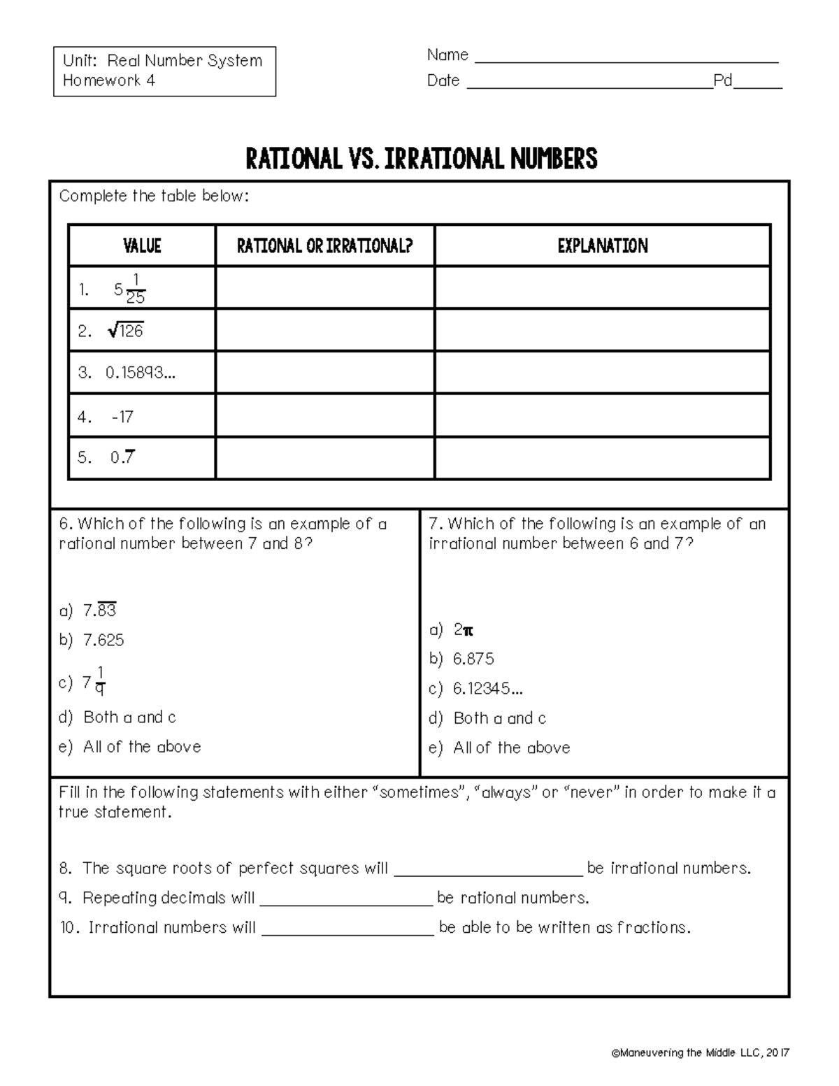 real number system homework 1 answer key