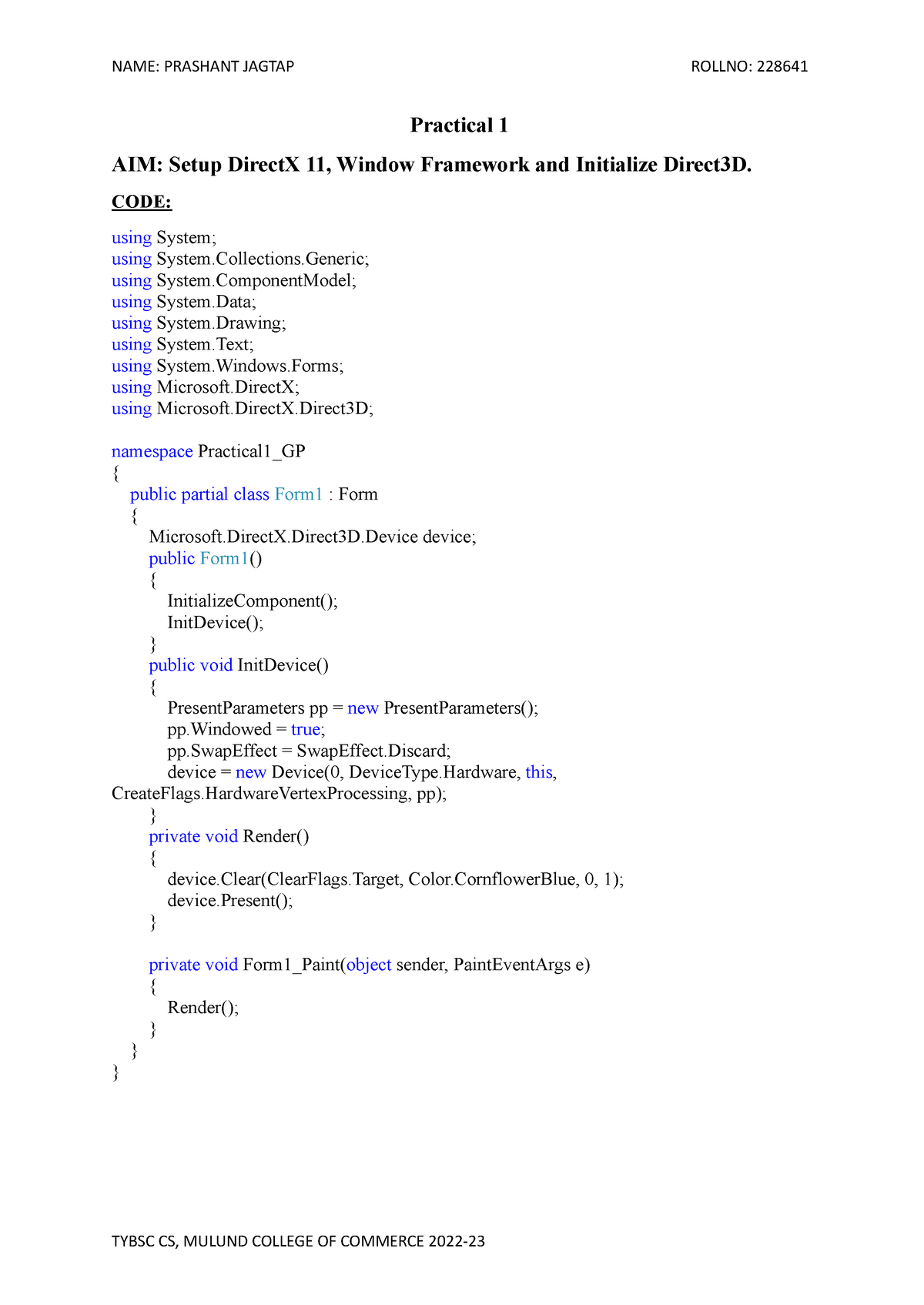 GP Practical Journal - Practical 1 AIM: Setup DirectX 11, Window ...