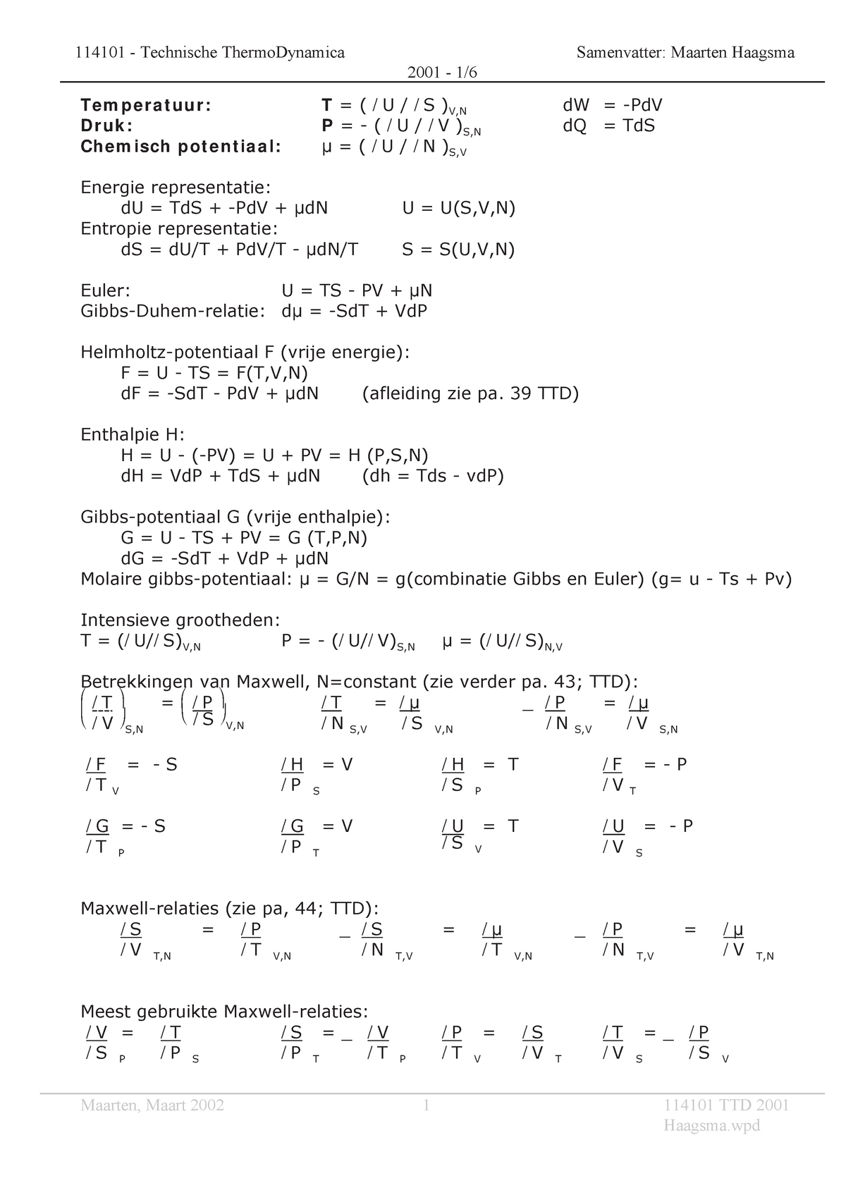 Samenvatting Technische Thermodynamica Studeersnel