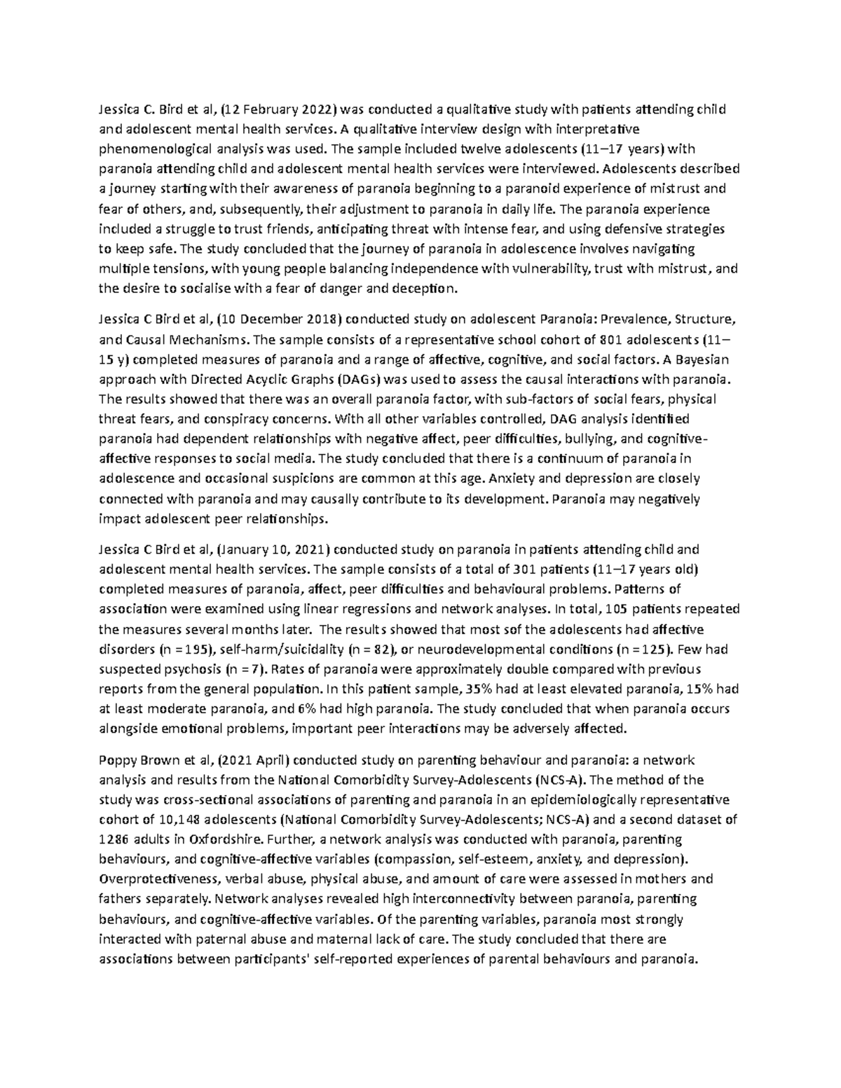 Paranoia rol - Good - Jessica C. Bird et al, (12 February 2022) was ...