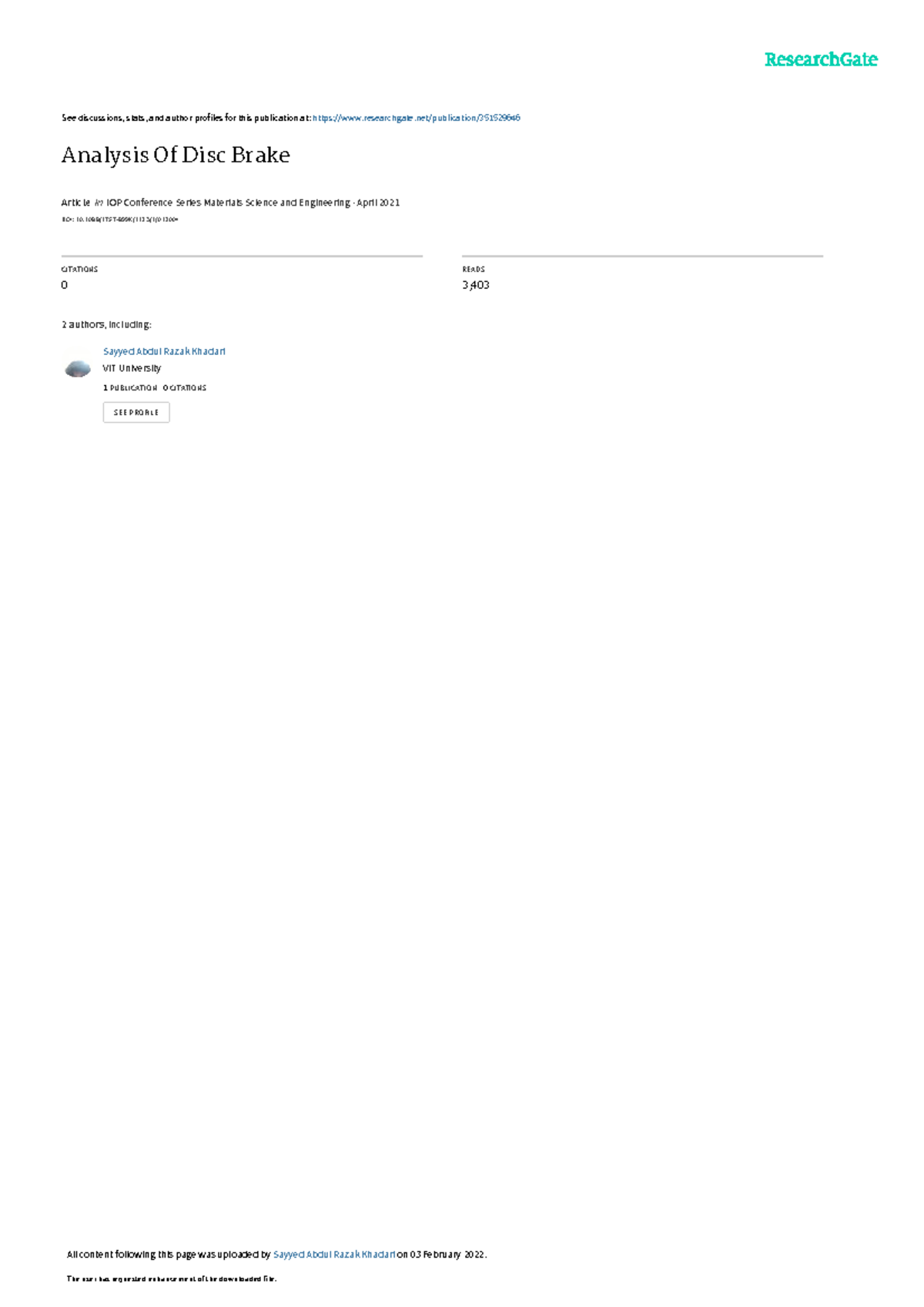 Analysis Of Disc Brake 1 - See discussions, stats, and author profiles ...