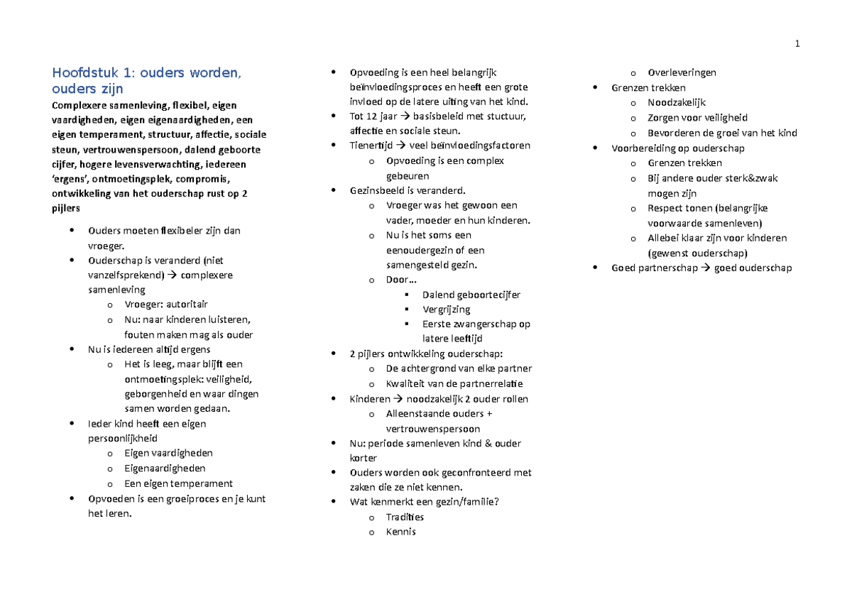 Pedagogie Samenvatting - Hoofdstuk 1: Ouders Worden, Ouders Zijn ...