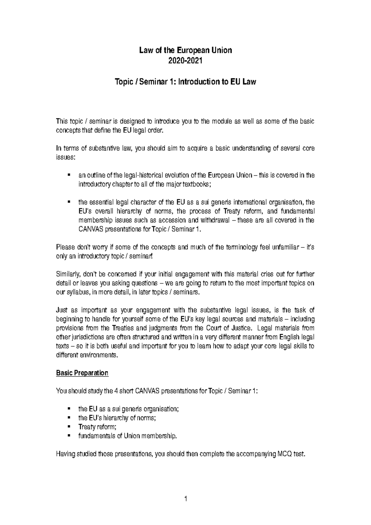 EU Law Introduction: Required Reading - Law of the European Union 2020 ...