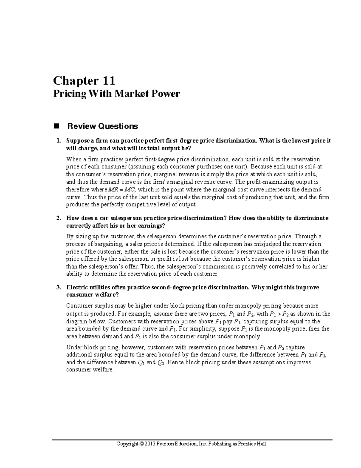 Ch11 - Solutions to all questions - Chapter 11 Pricing With Market ...