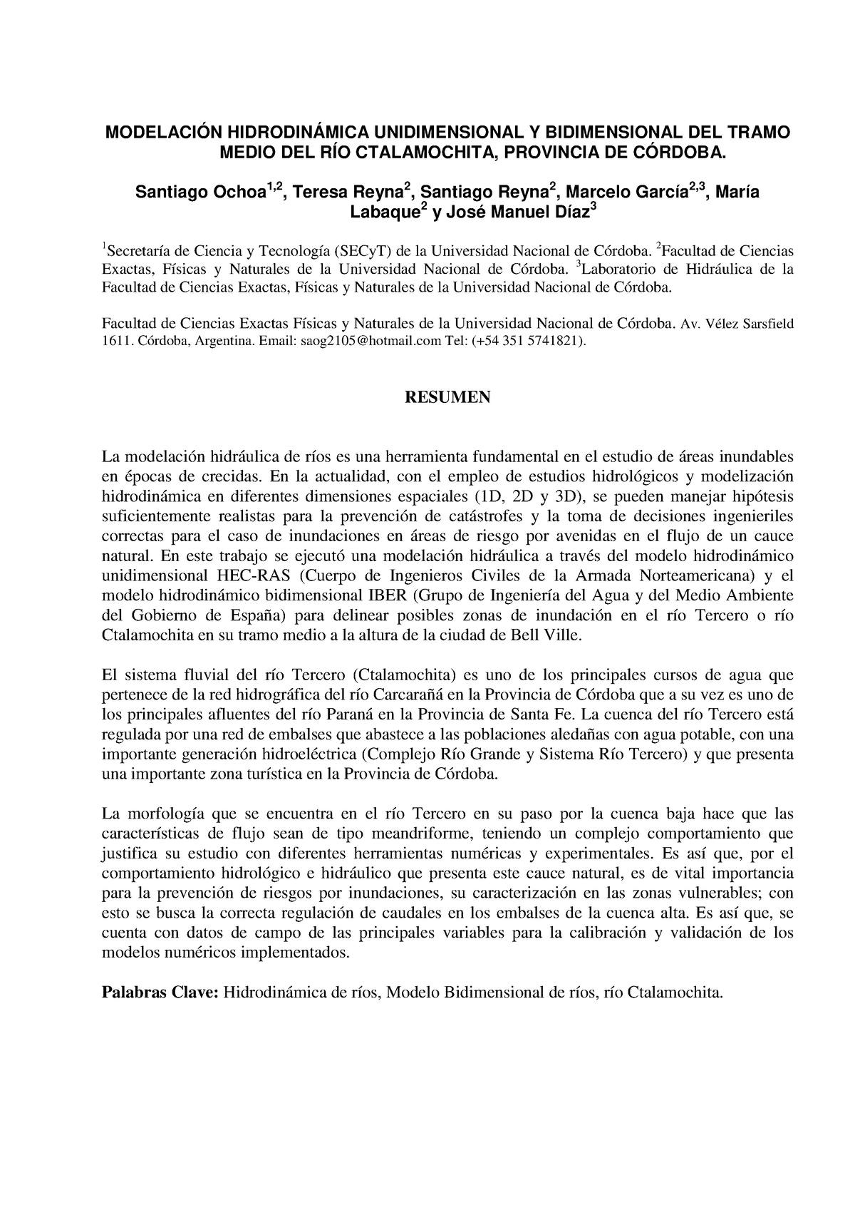 Modelacion Hidrodinamica Unidimensional - MODELACIÓN HIDRODINÁMICA ...