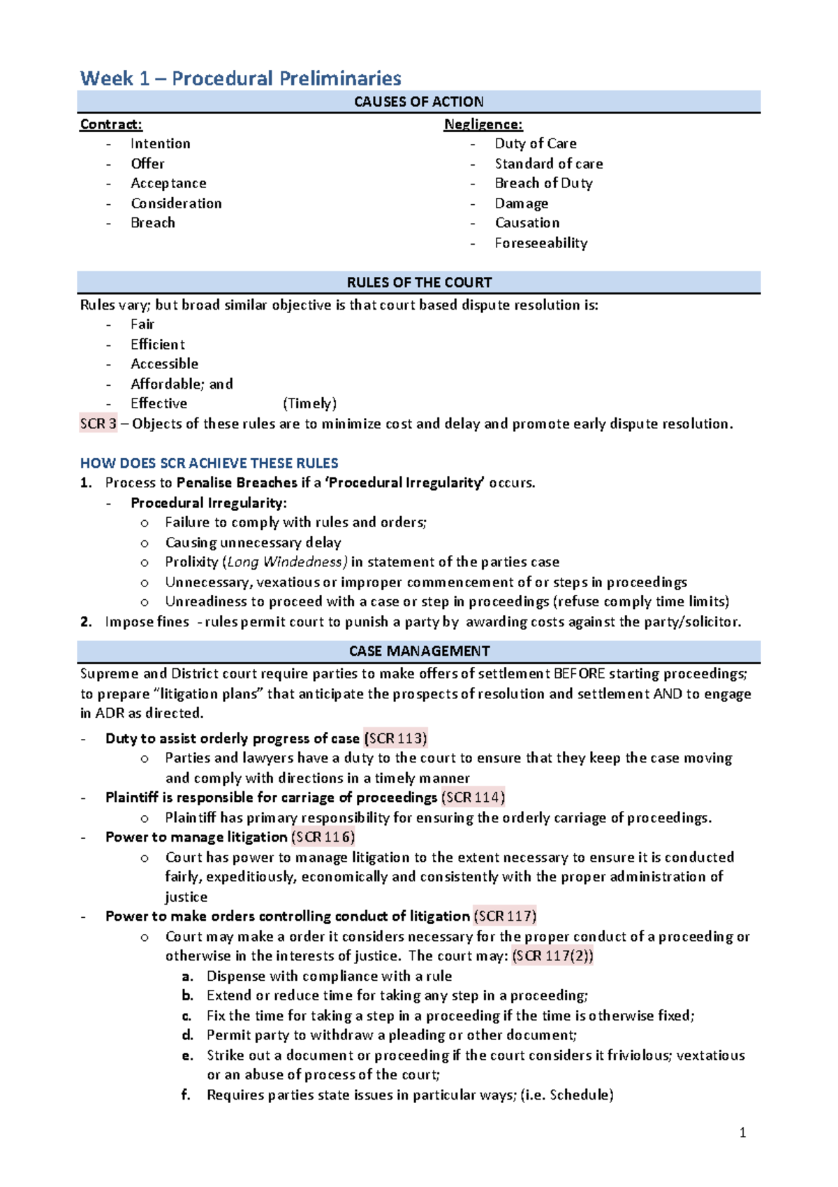 Dre notes 75d with contents page at back - 1 Week 1 – Procedural ...