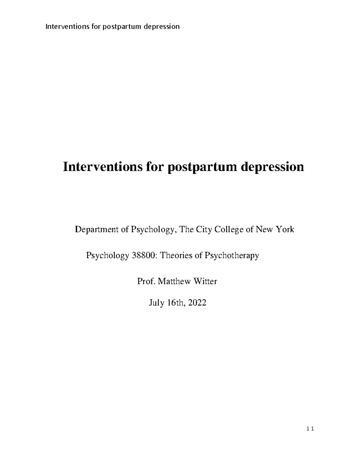 postpartum depression dissertation