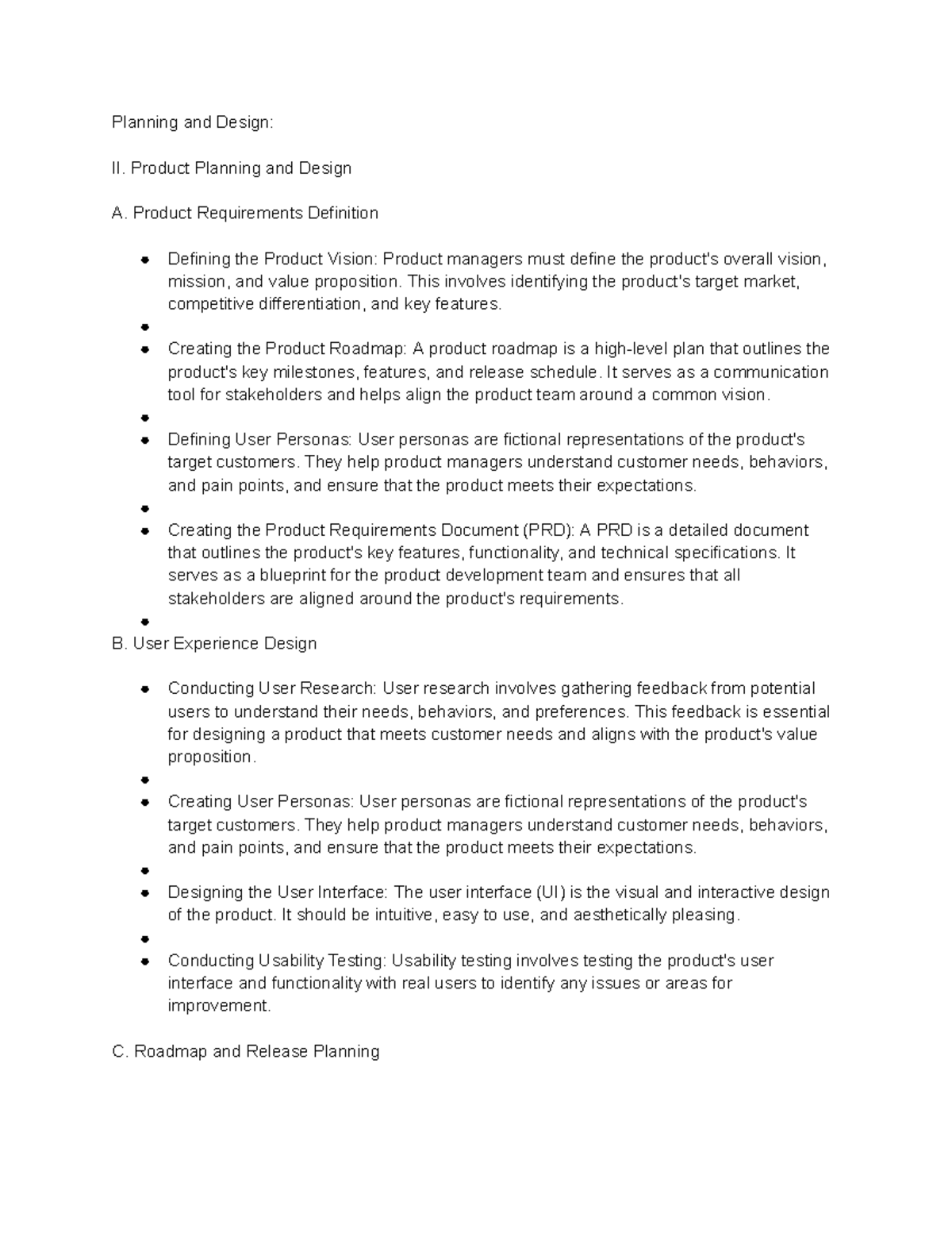 Product management notes 3 Planning and Design II. Product Planning