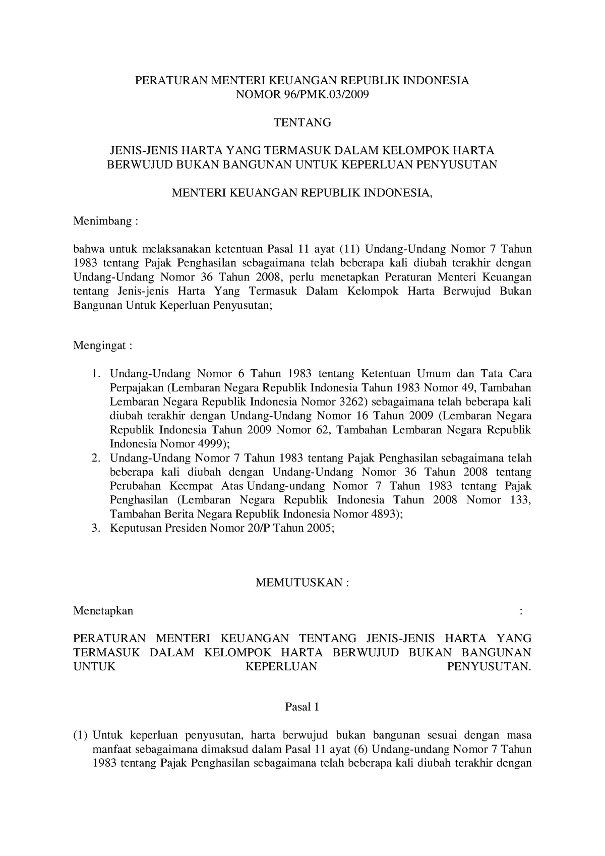 PPh Umum PMK 96 Tahun 2009 Penyusutan - PERATURAN MENTERI KEUANGAN ...