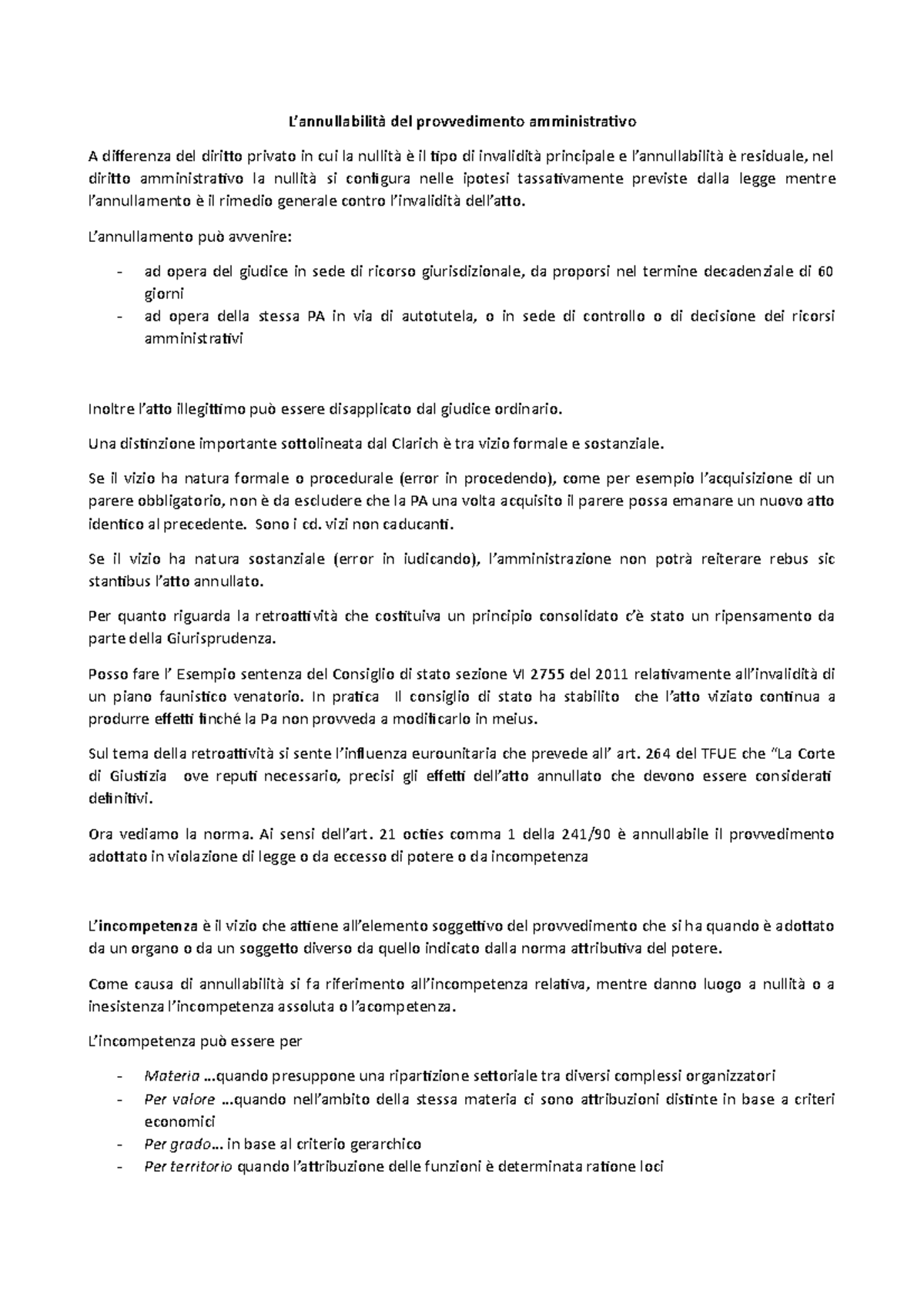 Patologia atto amministrativo L’annullabilità del provvedimento