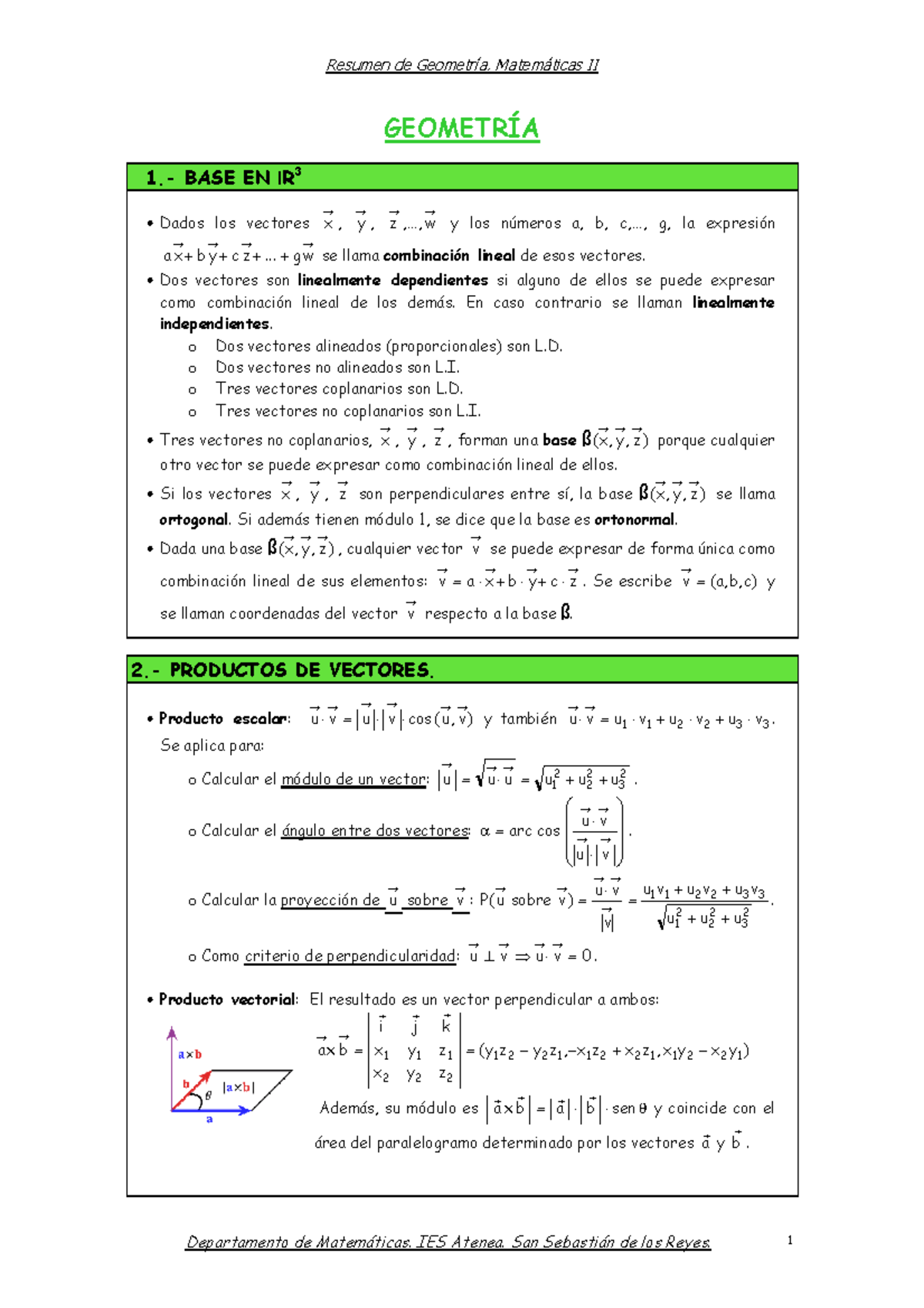 Resumen De Geometria - Apuntes Geometría Teorica - GEOMETRÍA 1. BASE EN ...