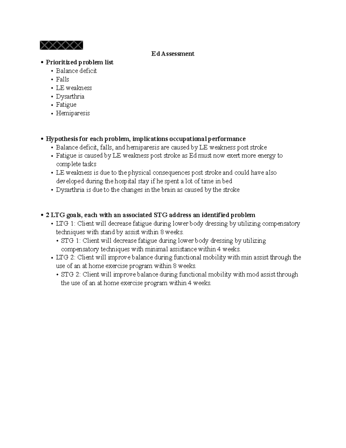 Ed Assessment . - patient simulation occupational therapy - Ed ...