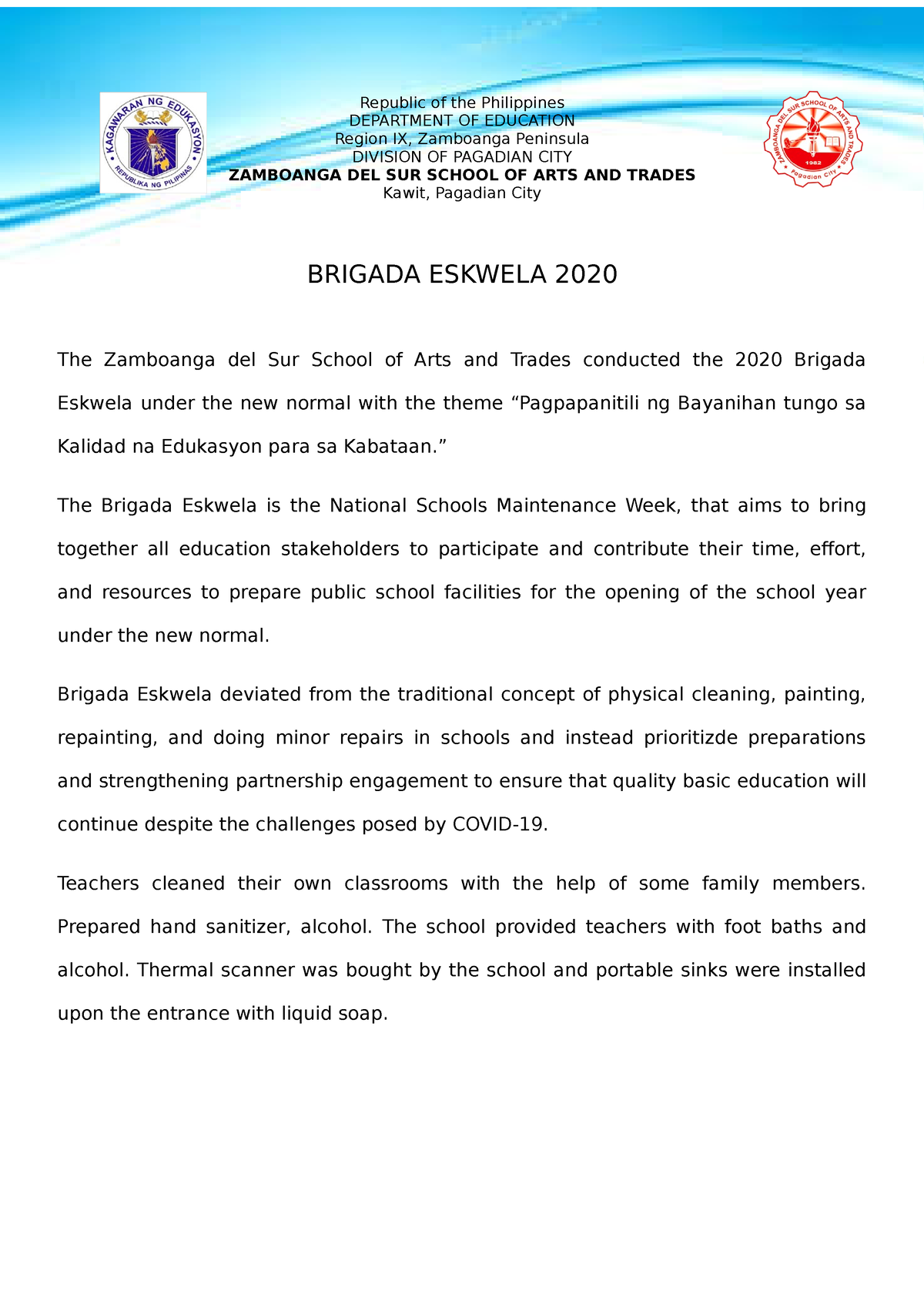 sample thesis about brigada eskwela