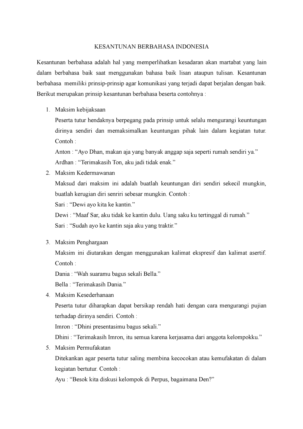 Kesantunan Berbahasa- Bahasa Indonesia - KESANTUNAN BERBAHASA INDONESIA ...