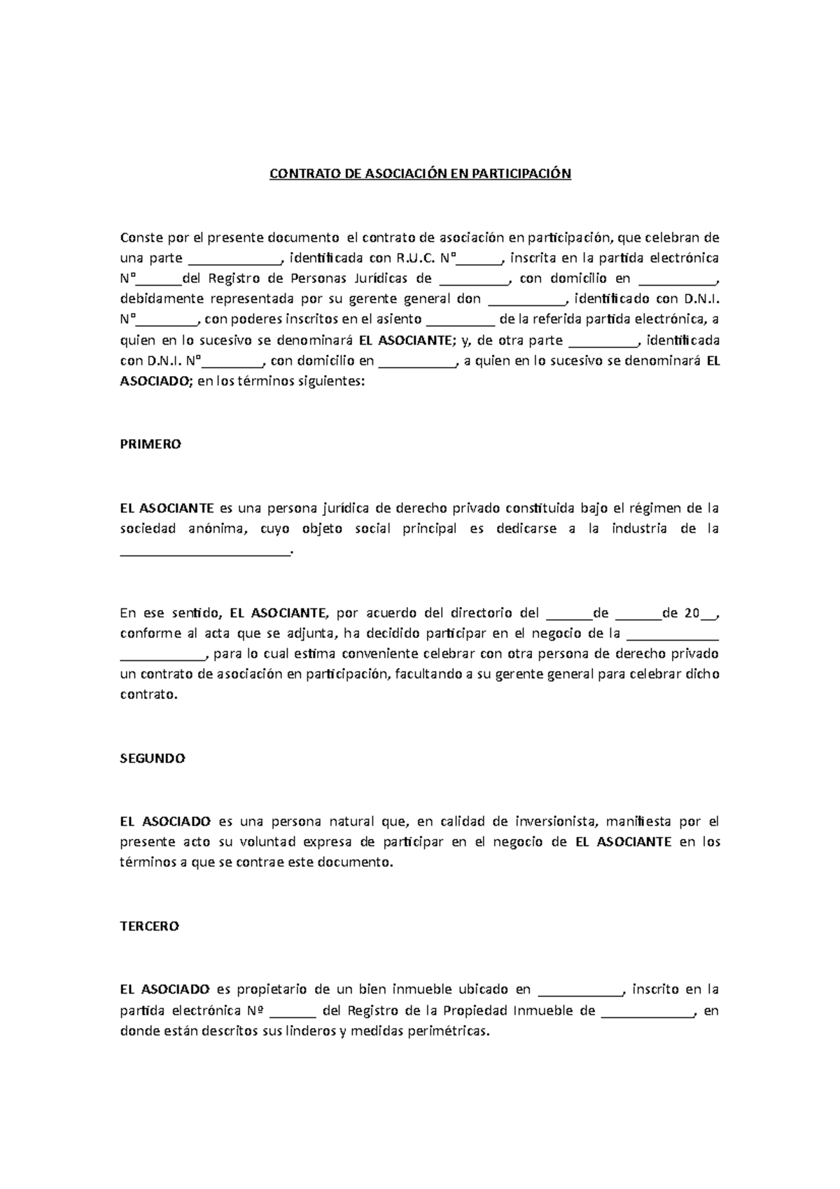 Modelo Contrato De Asociacion En Participacion Word P 4206