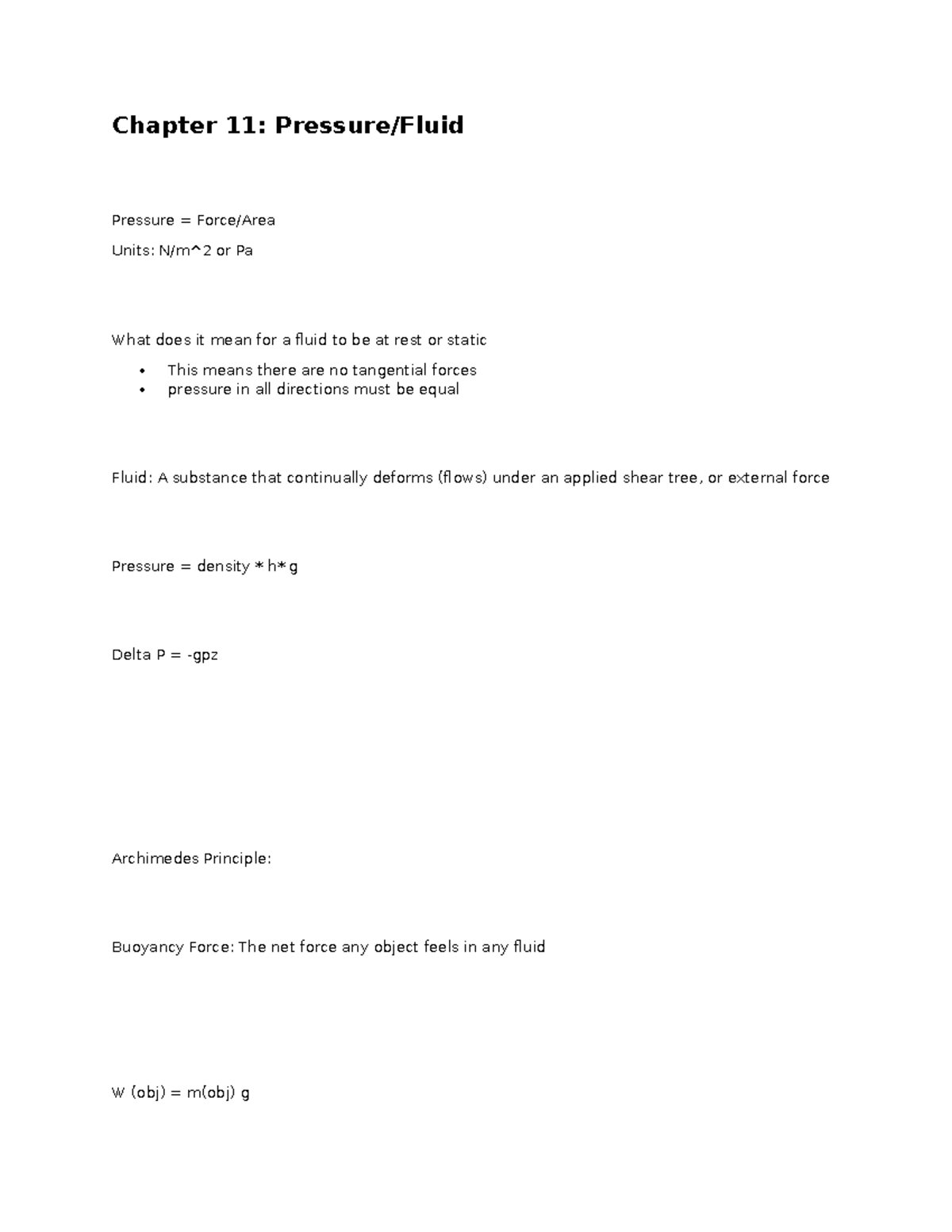 Chapter 11 Pressure and Fluids PHYS107 - Chapter 11: Pressure/Fluid ...