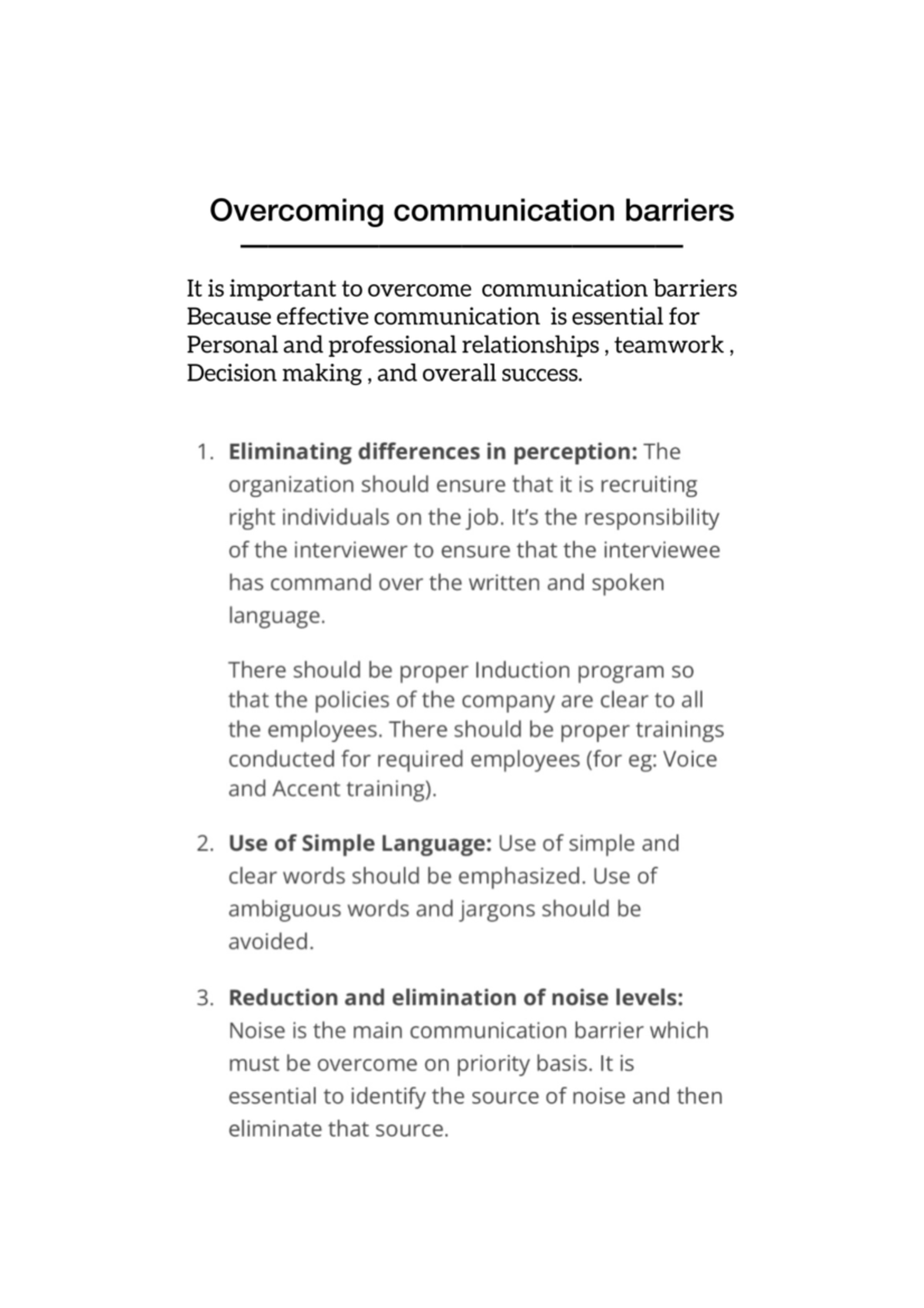 overcoming communication barriers assignment