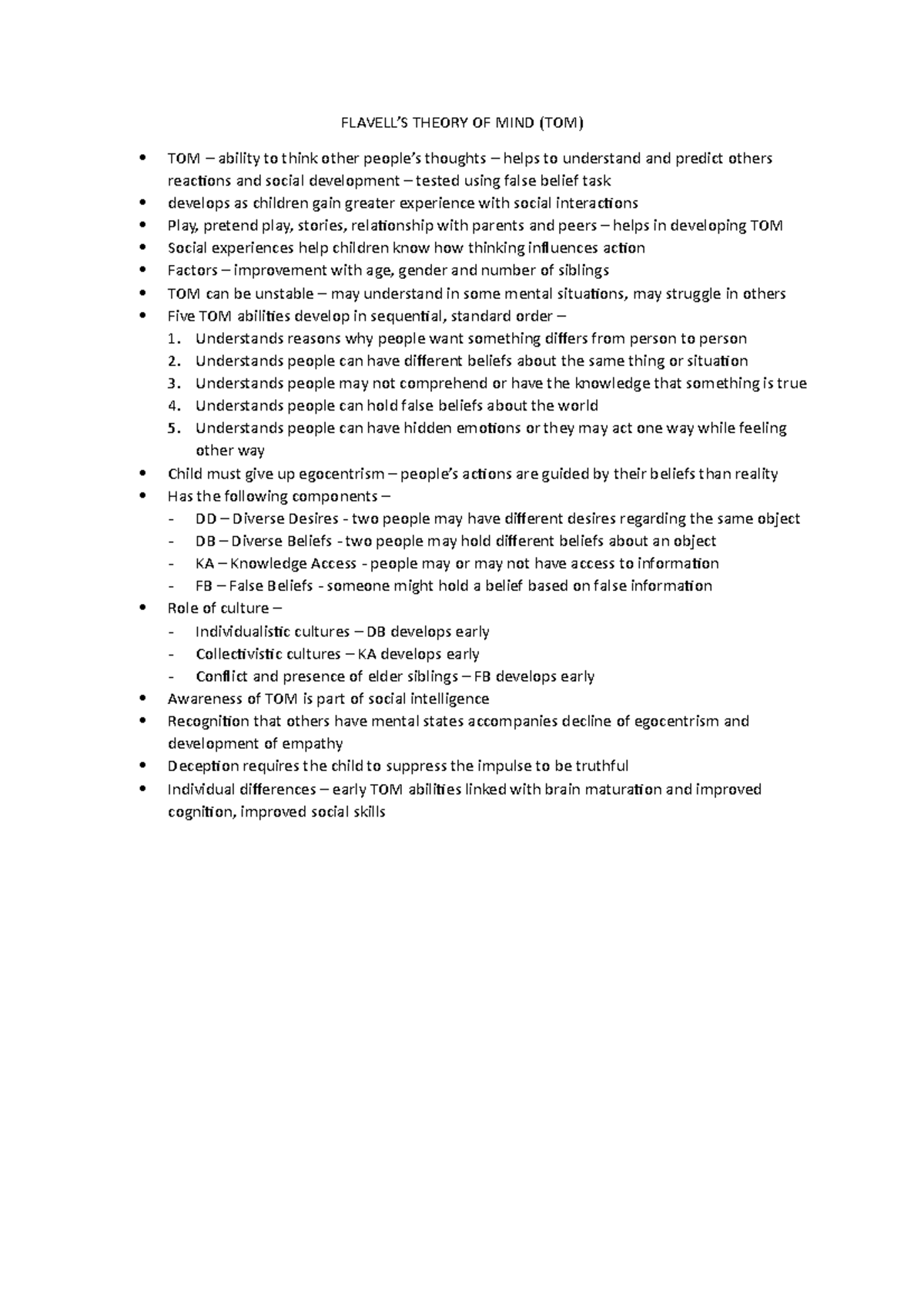 Theory of Mind and Positive Youth Development - FLAVELL’S THEORY OF ...