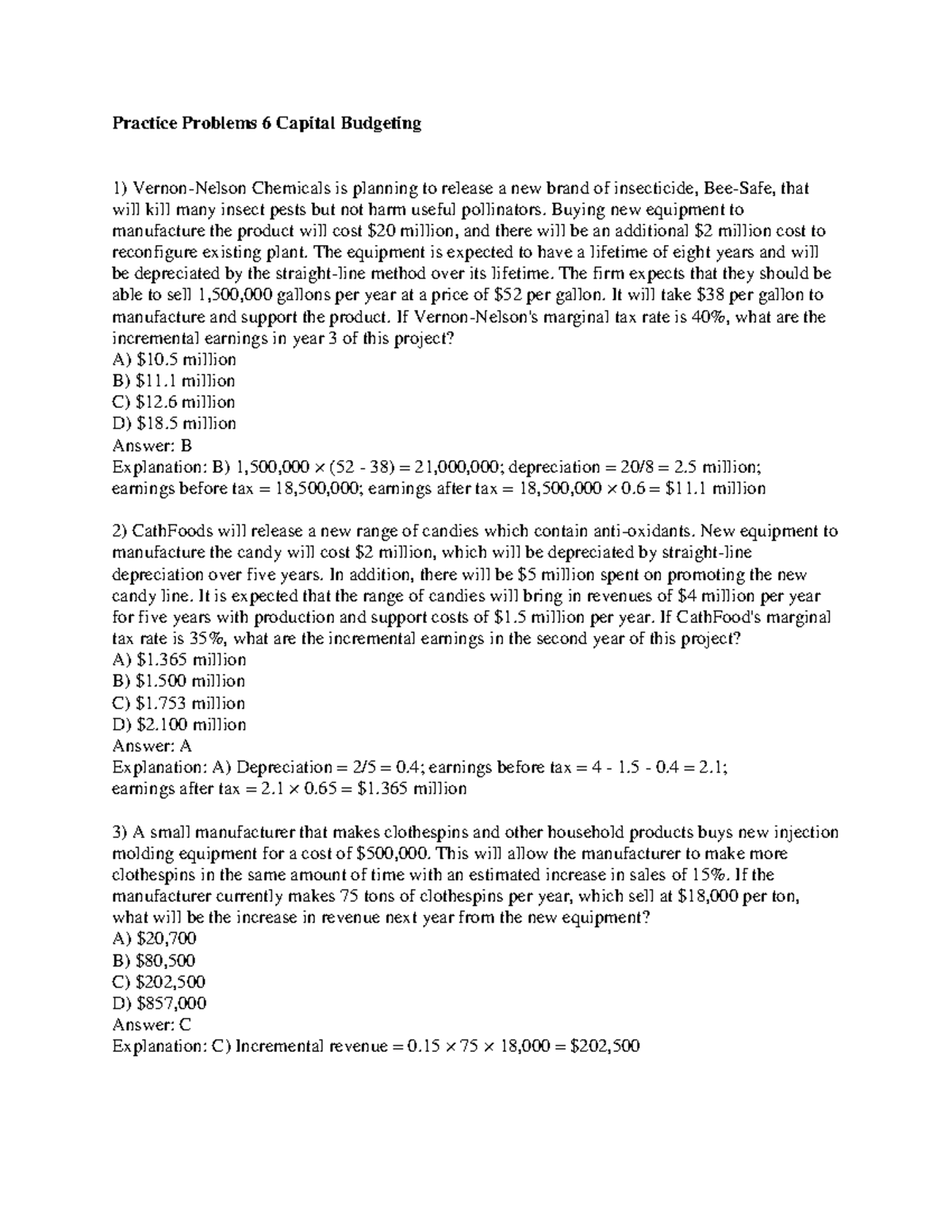 Practice+Problems+6+CB+Solution - Practice Problems 6 Capital Budgeting ...