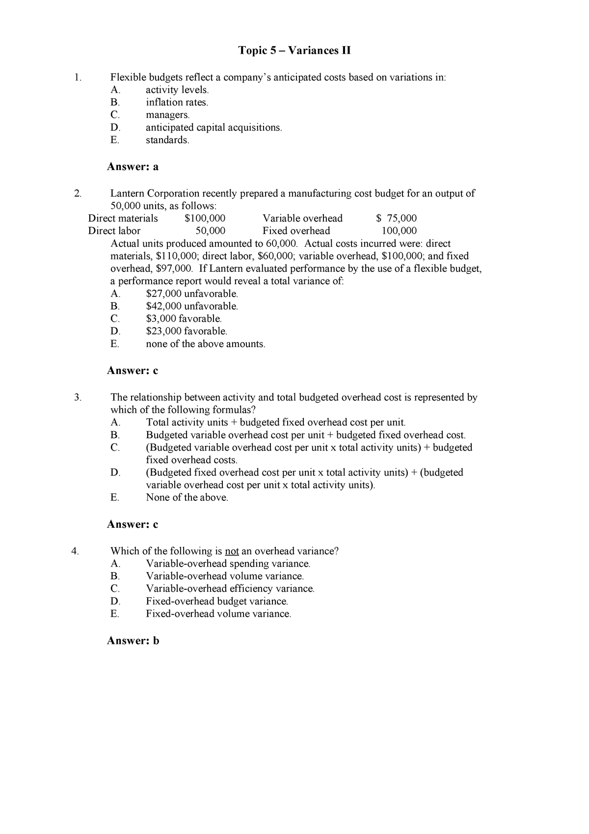 MCQ Variances Part 2 - ACCT3001 - StuDocu