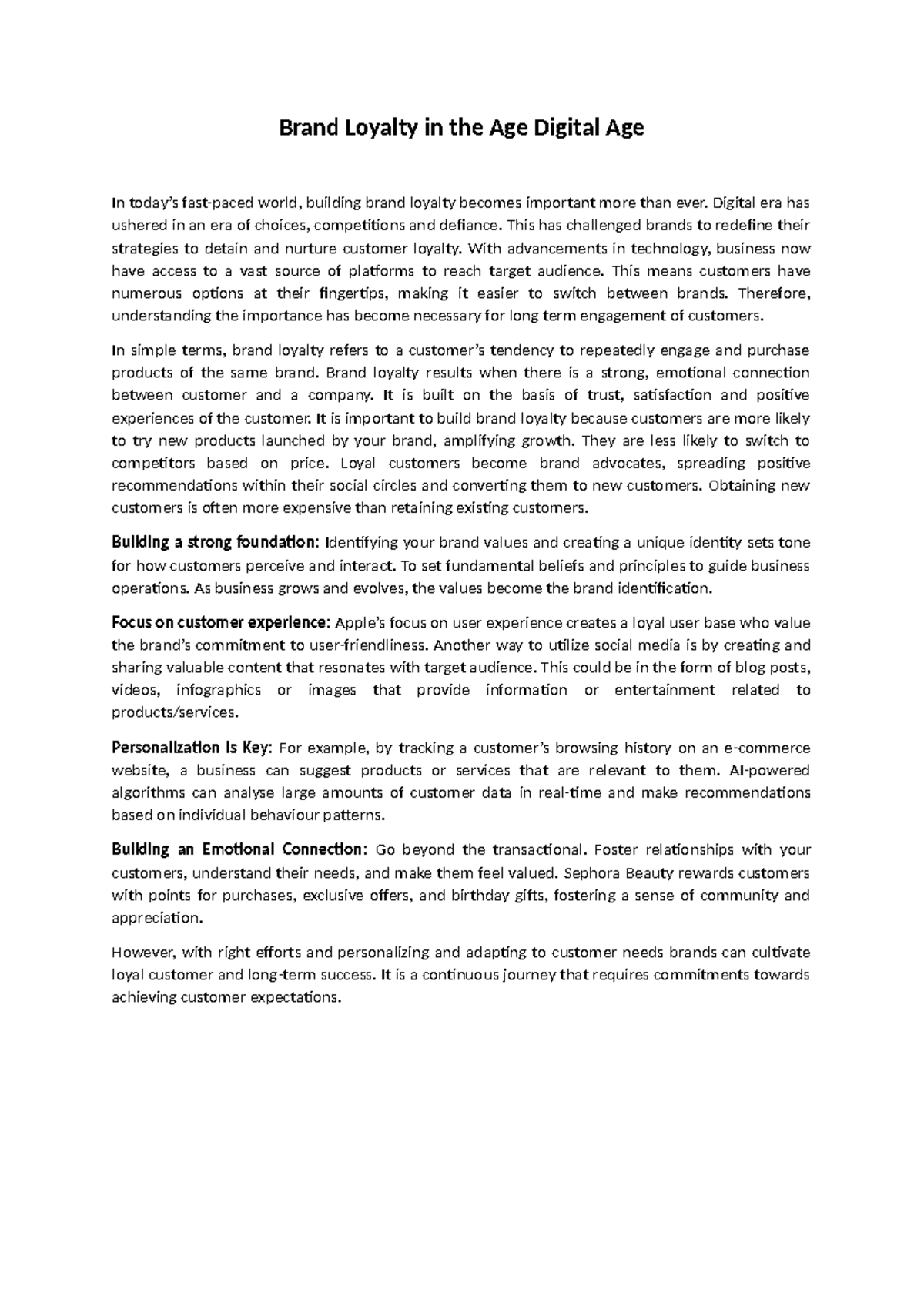 Brand Loyalty in the Age of Digital Distruption - Brand Loyalty in the ...