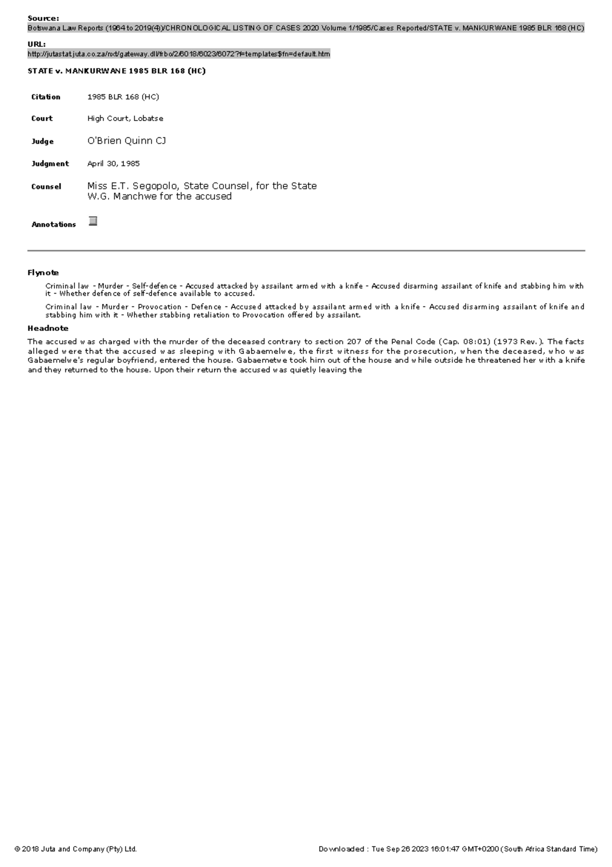 State v - cases - Source: Botswana Law Reports (1964 to 2019(4 ...