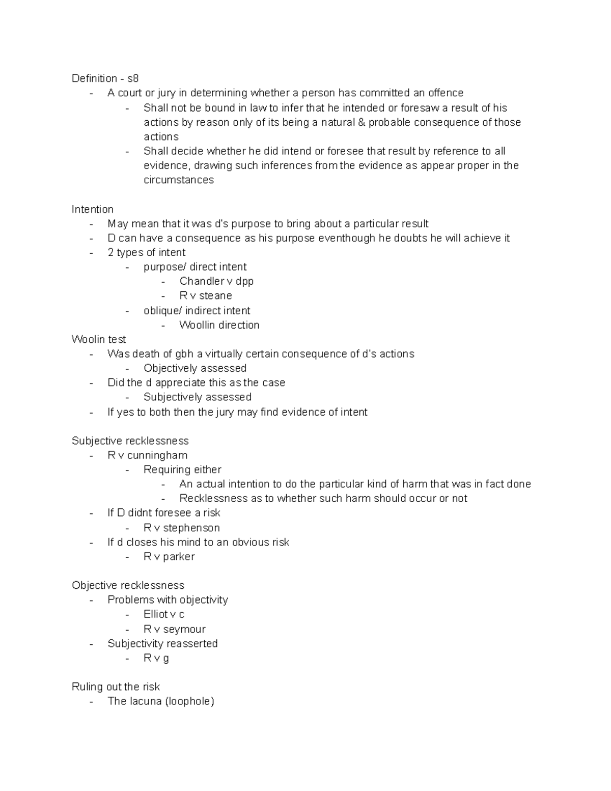 Mens Rea - Criminal - Definition - S - A Court Or Jury In Determining 