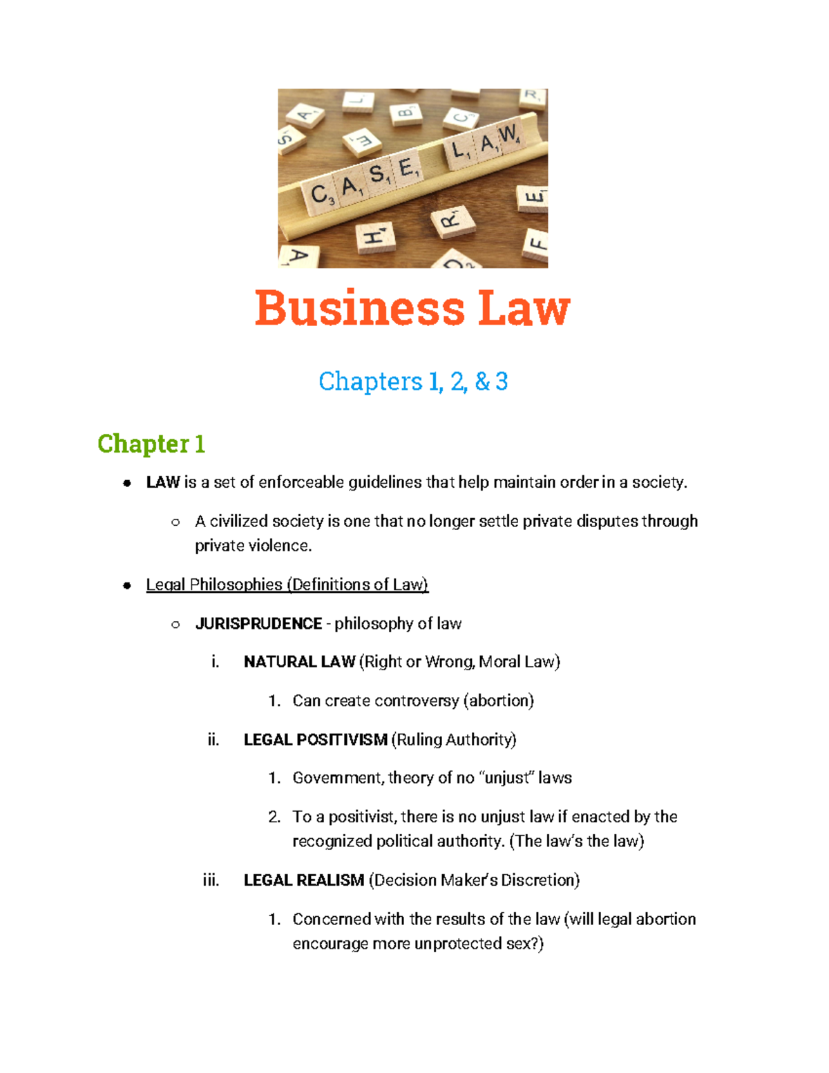 Business Law Ch 1-3 - Lecture Notes Professor And Book Lectures ...