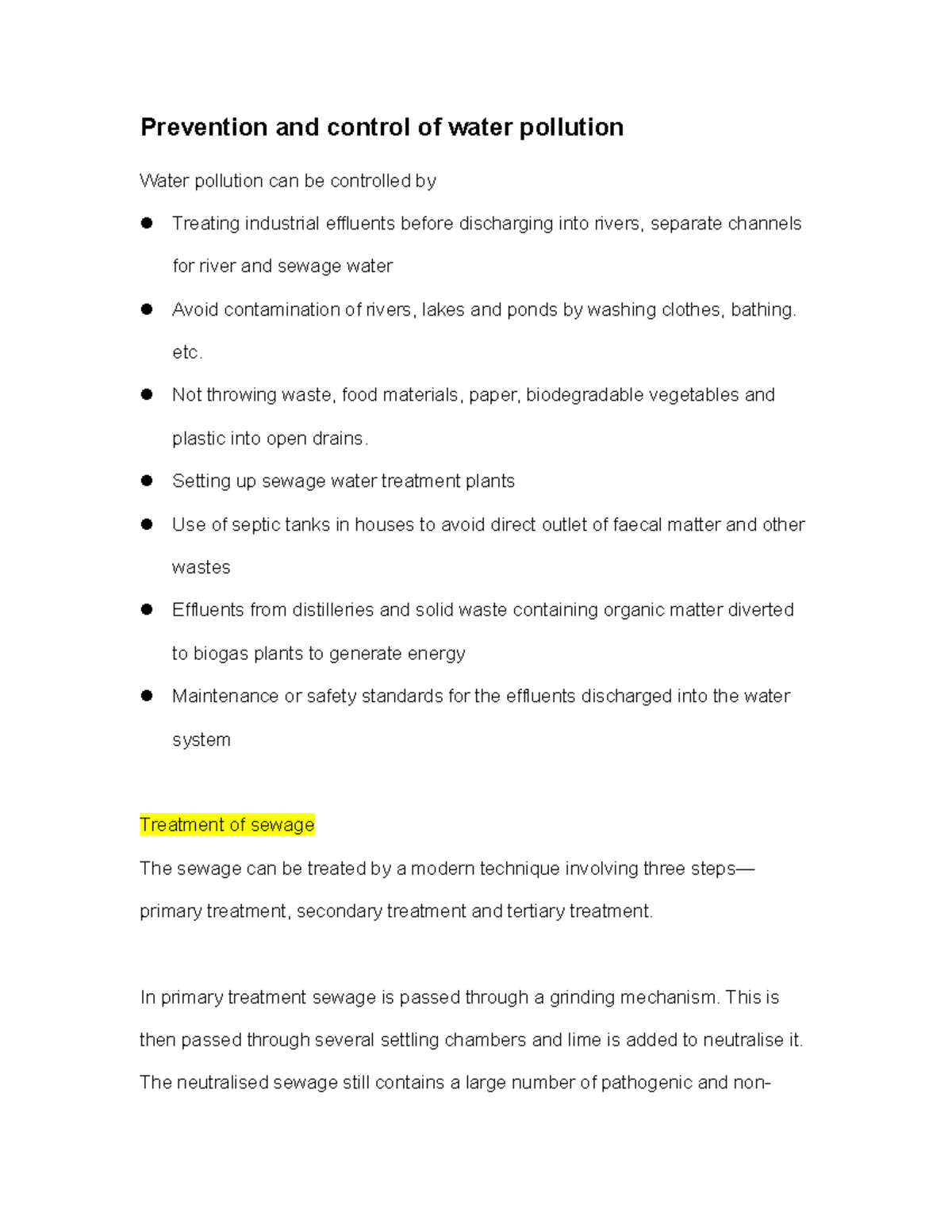 Prevention and control of water pollution - etc. Not throwing waste ...