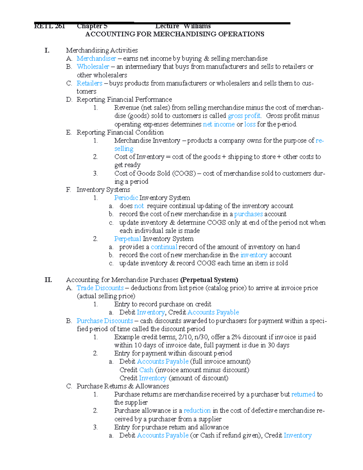 RETL 261 Lecture Chapter 5A - RETL 261 Chapter 5 Lecture Williams ...