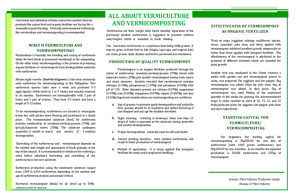 Vermiculture brochure - Conversion and utilization of farm wastes into ...