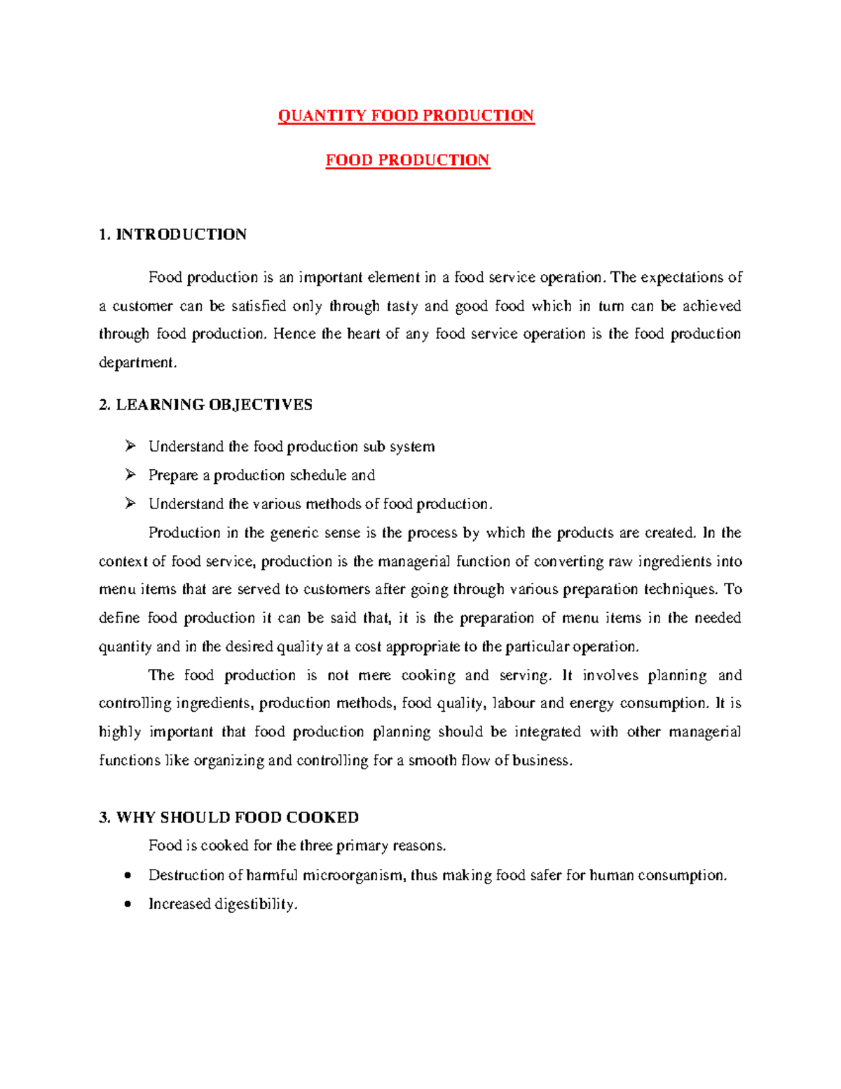 Quantity FOOD Production - QUANTITY FOOD PRODUCTION FOOD PRODUCTION 1 ...