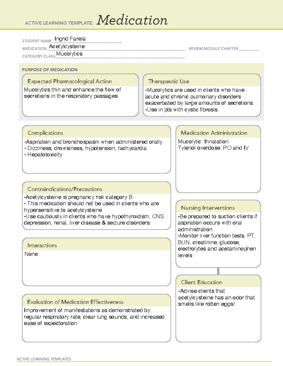 Acetylcysteine Med Card - ACTIVE LEARNING TEMPLATES Medication STUDENT ...