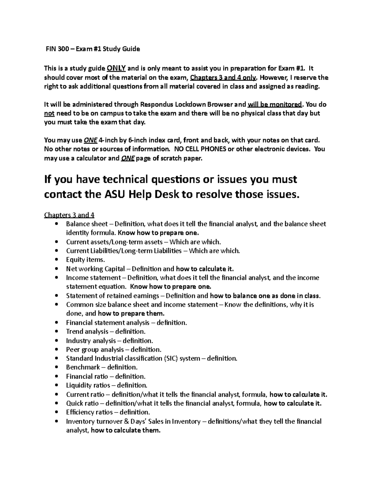 300 Study Guide Exam 1 - FIN 300 - ASU - Studocu