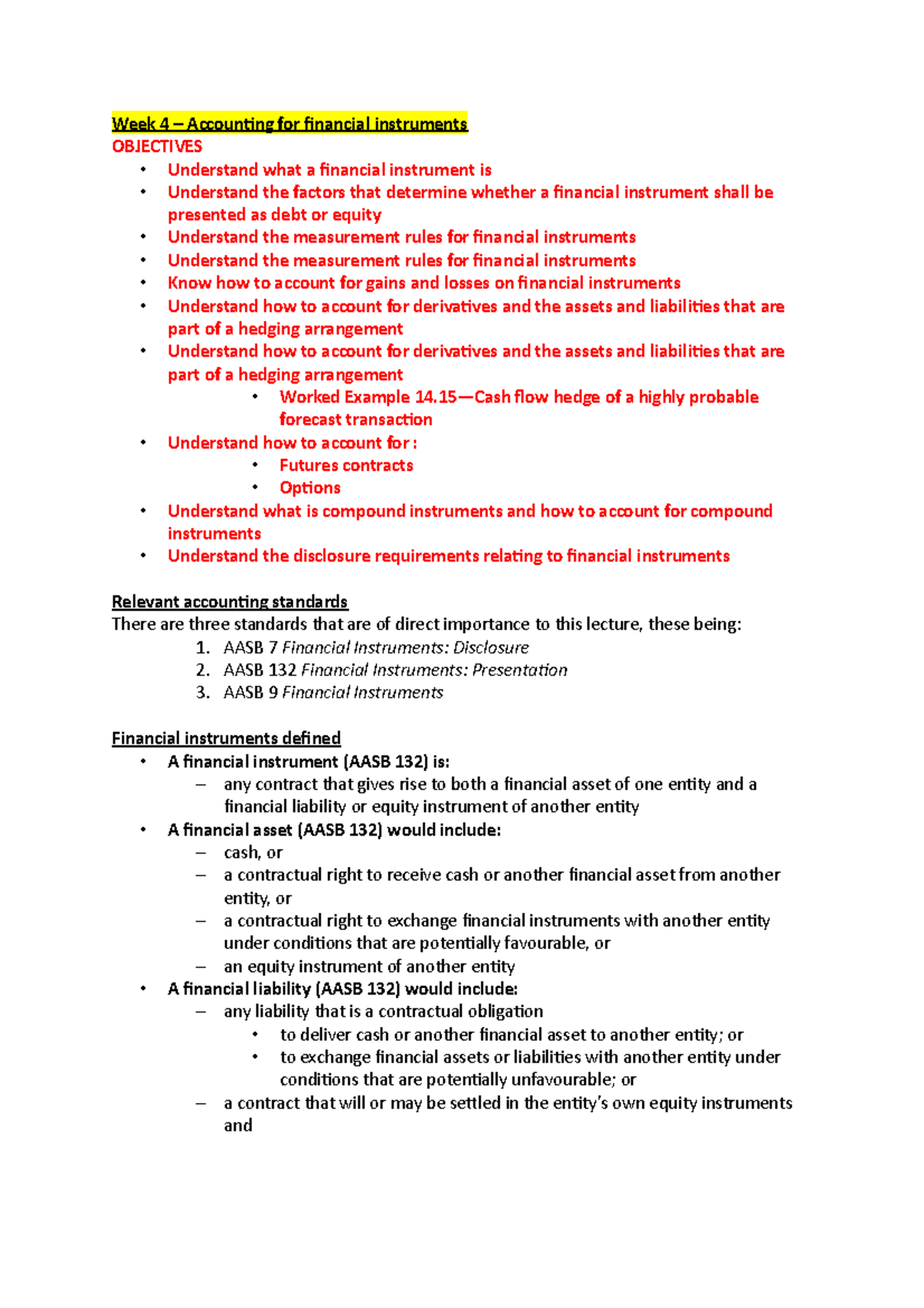 Week 4 - Week 4 lecture notes - Week 4 – Accounting for financial ...