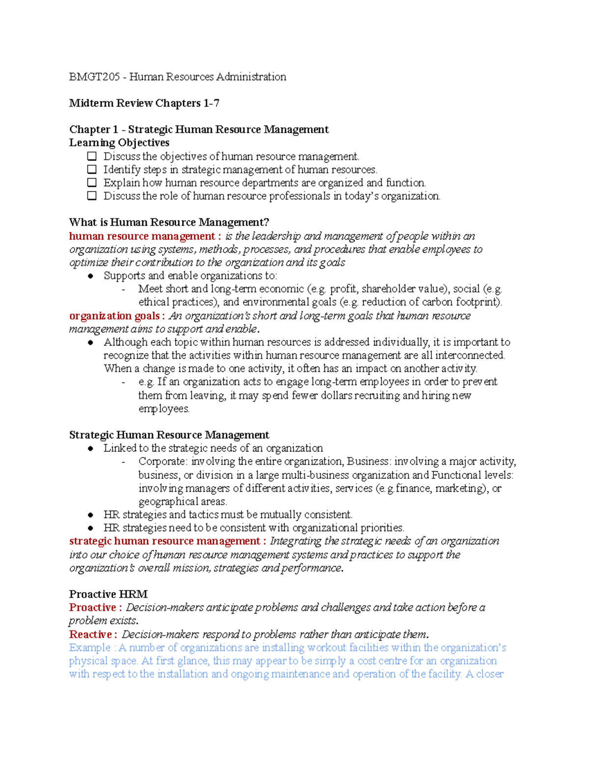 Bmgt205-midterm - Lecture Notes Midterm Review - BMGT205 - Human ...