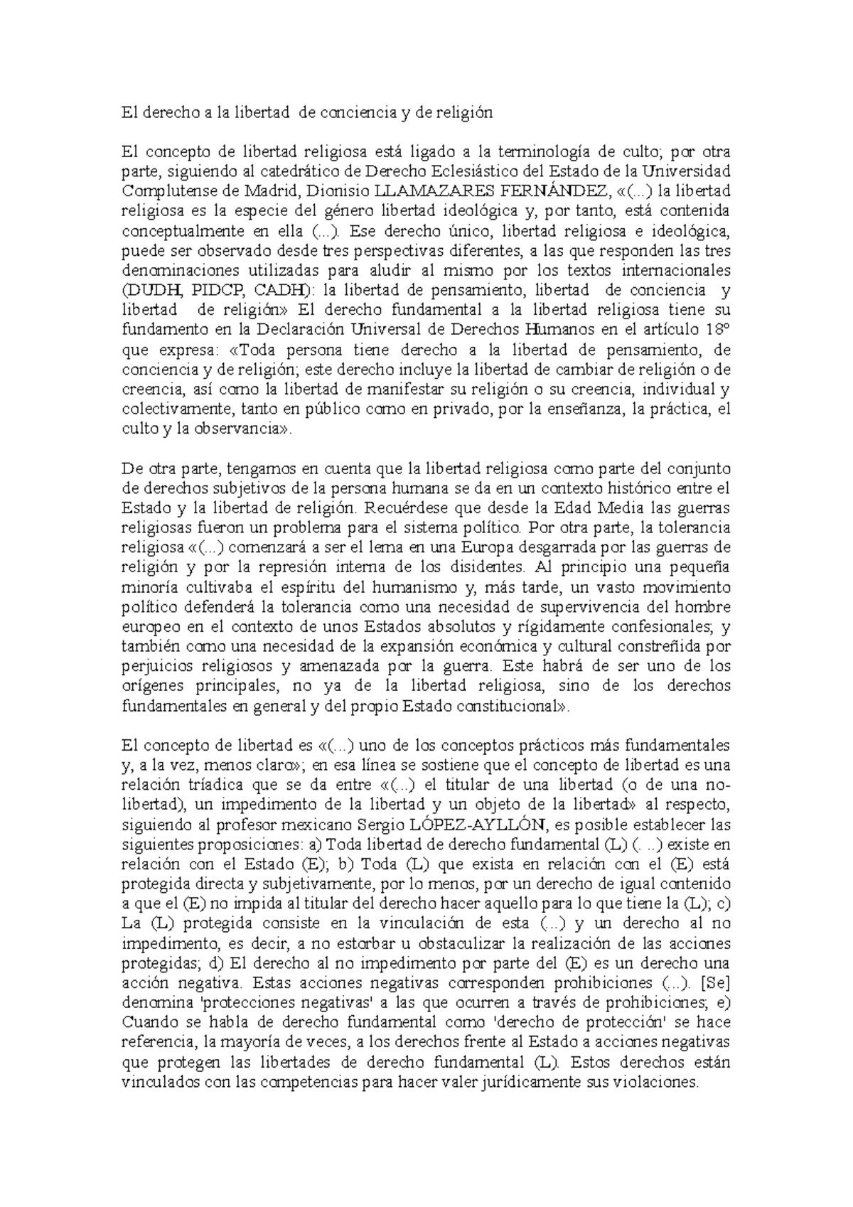 El derecho a la libertad de conciencia y de religión - El derecho a la ...